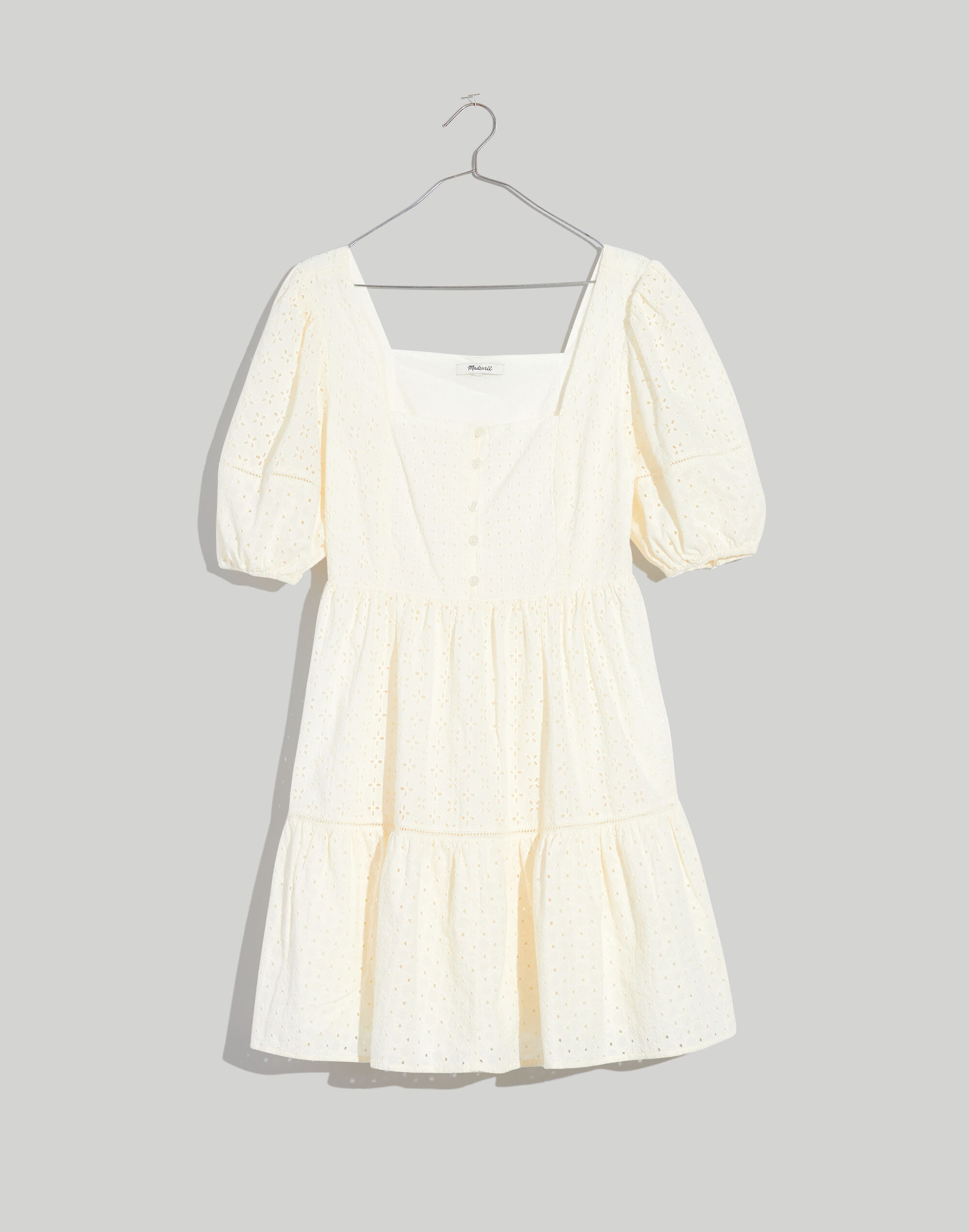 Eyelet-Mix Tiered Mini Dress