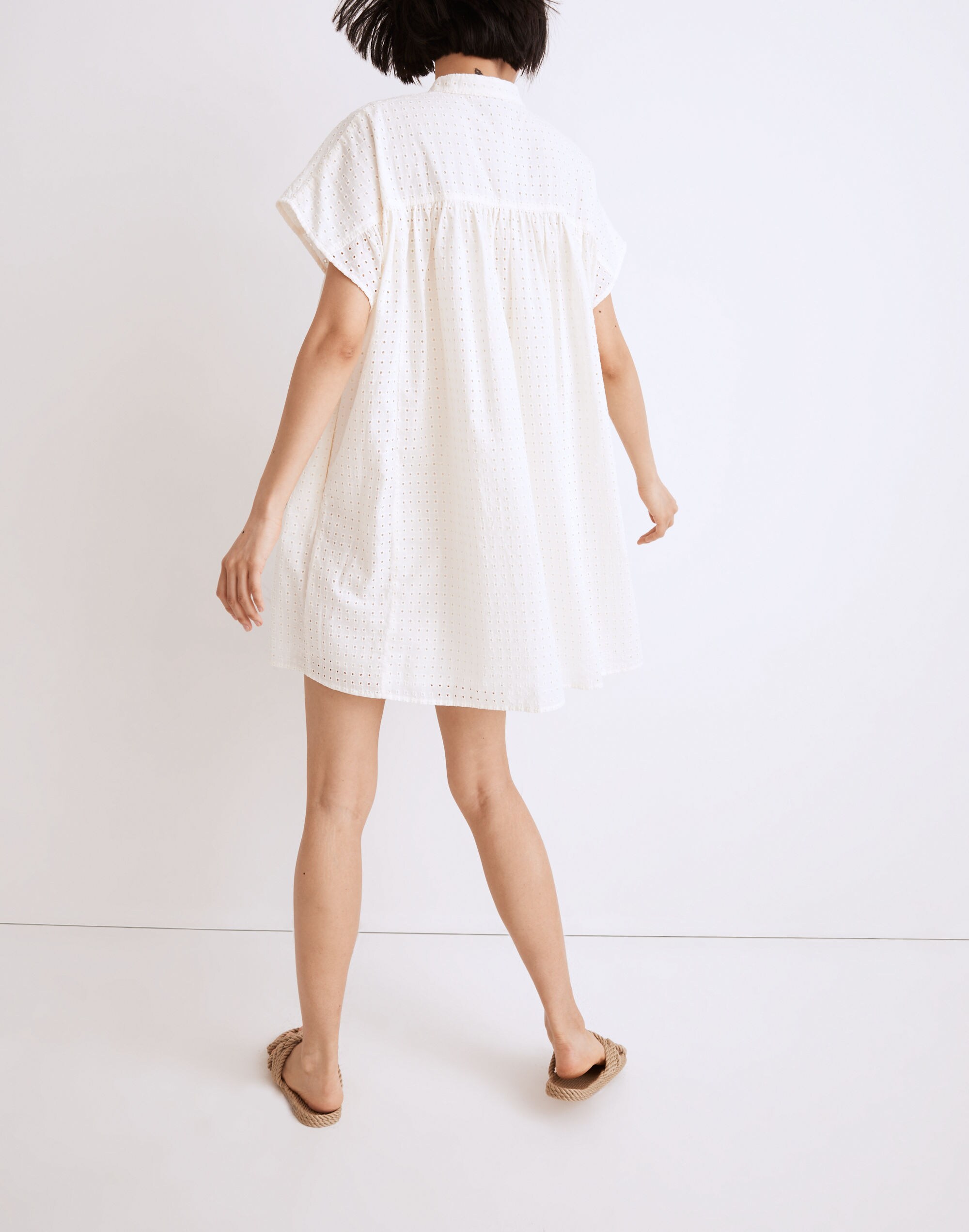Eyelet Boxy Mini Shirtdress