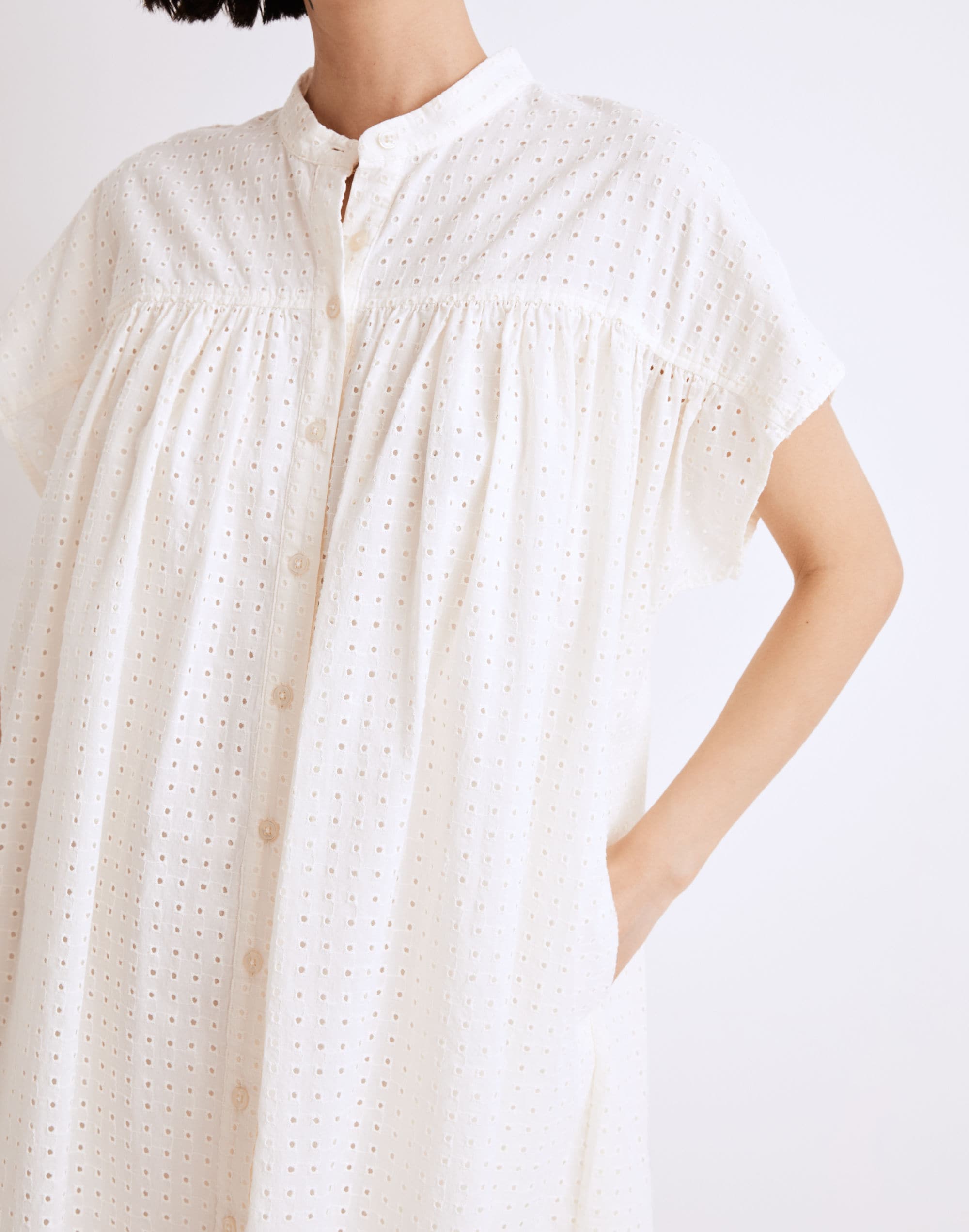 Eyelet Boxy Mini Shirtdress