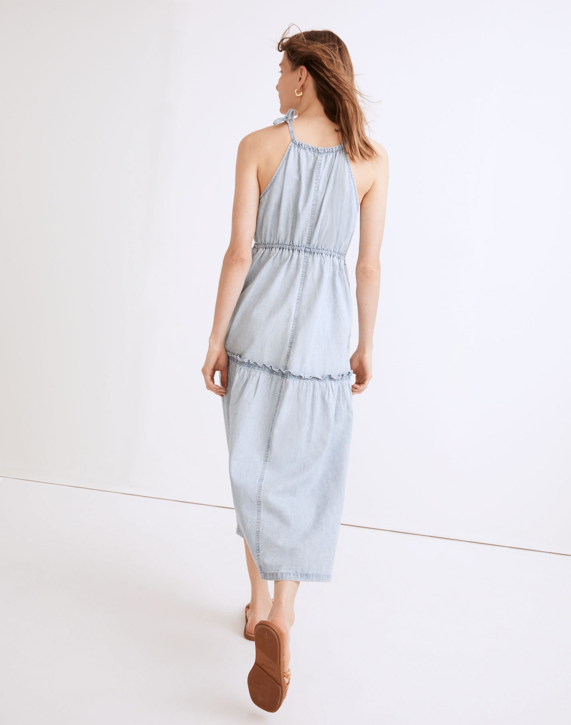 Cutaway Tiered Midi Dress: TENCEL&trade; Denim Edition