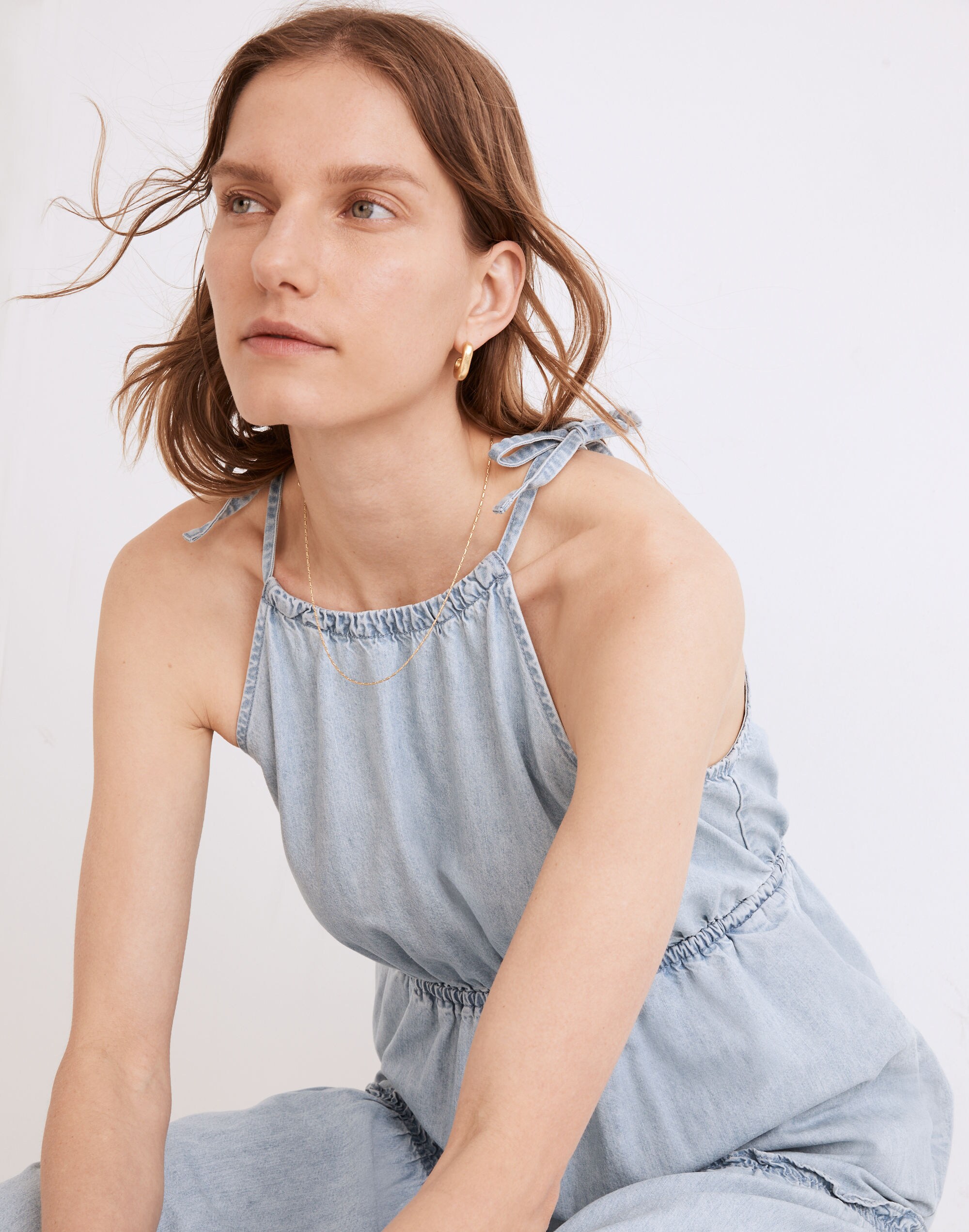 Cutaway Tiered Midi Dress: TENCEL&trade; Denim Edition