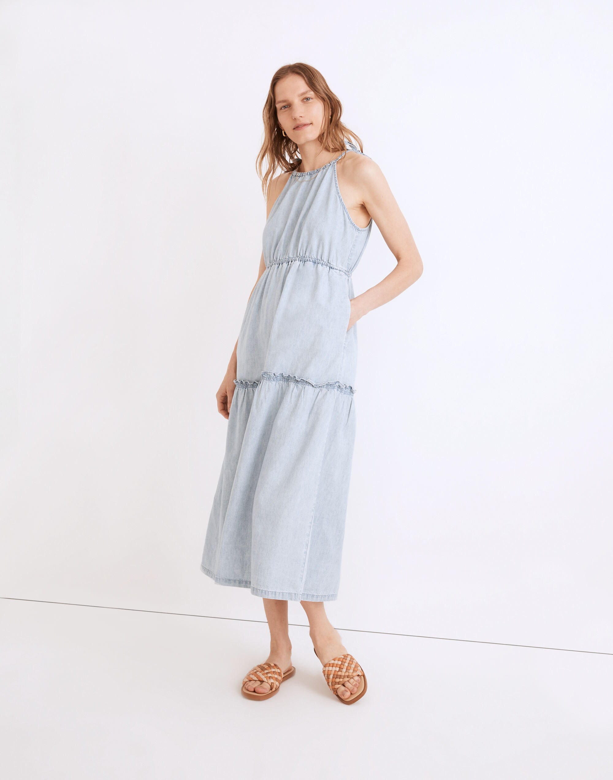 Cutaway Tiered Midi Dress: TENCEL&trade; Denim Edition