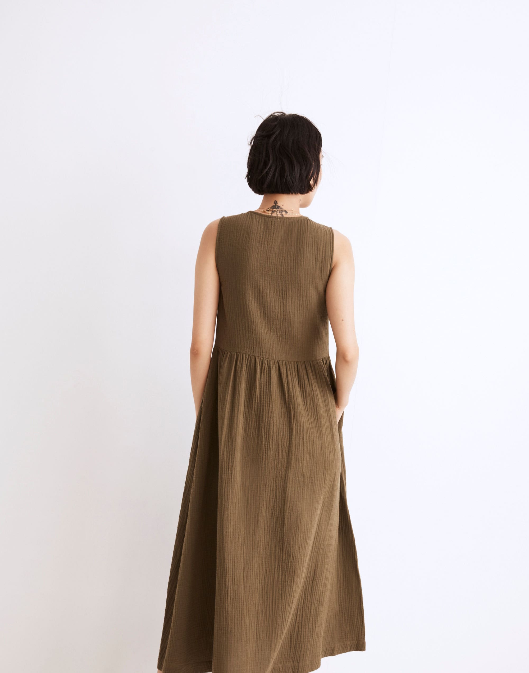 Petite Lightspun Button-Front Tank Midi Dress