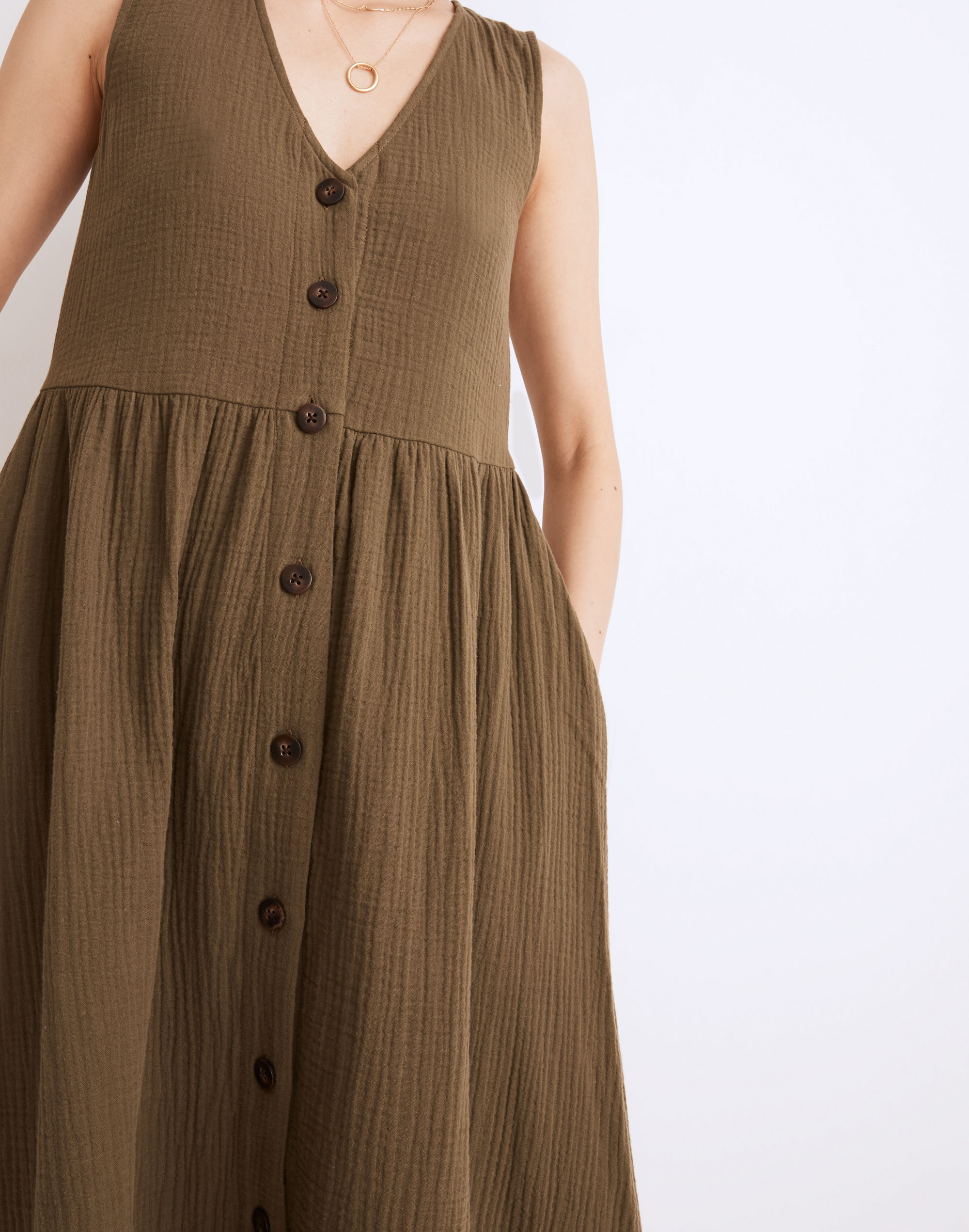 Lightspun Button-Front Tank Midi Dress