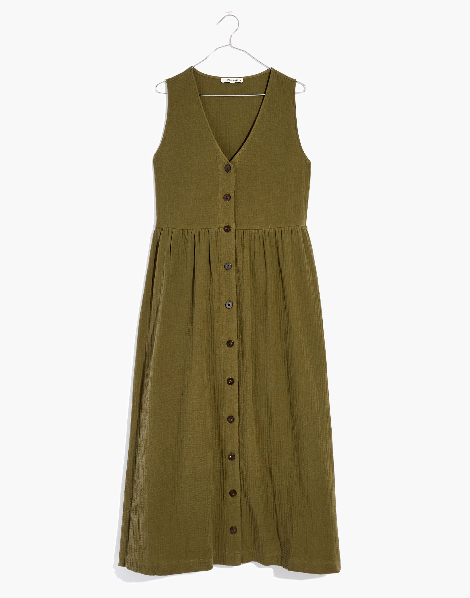 Petite Lightspun Button-Front Tank Midi Dress
