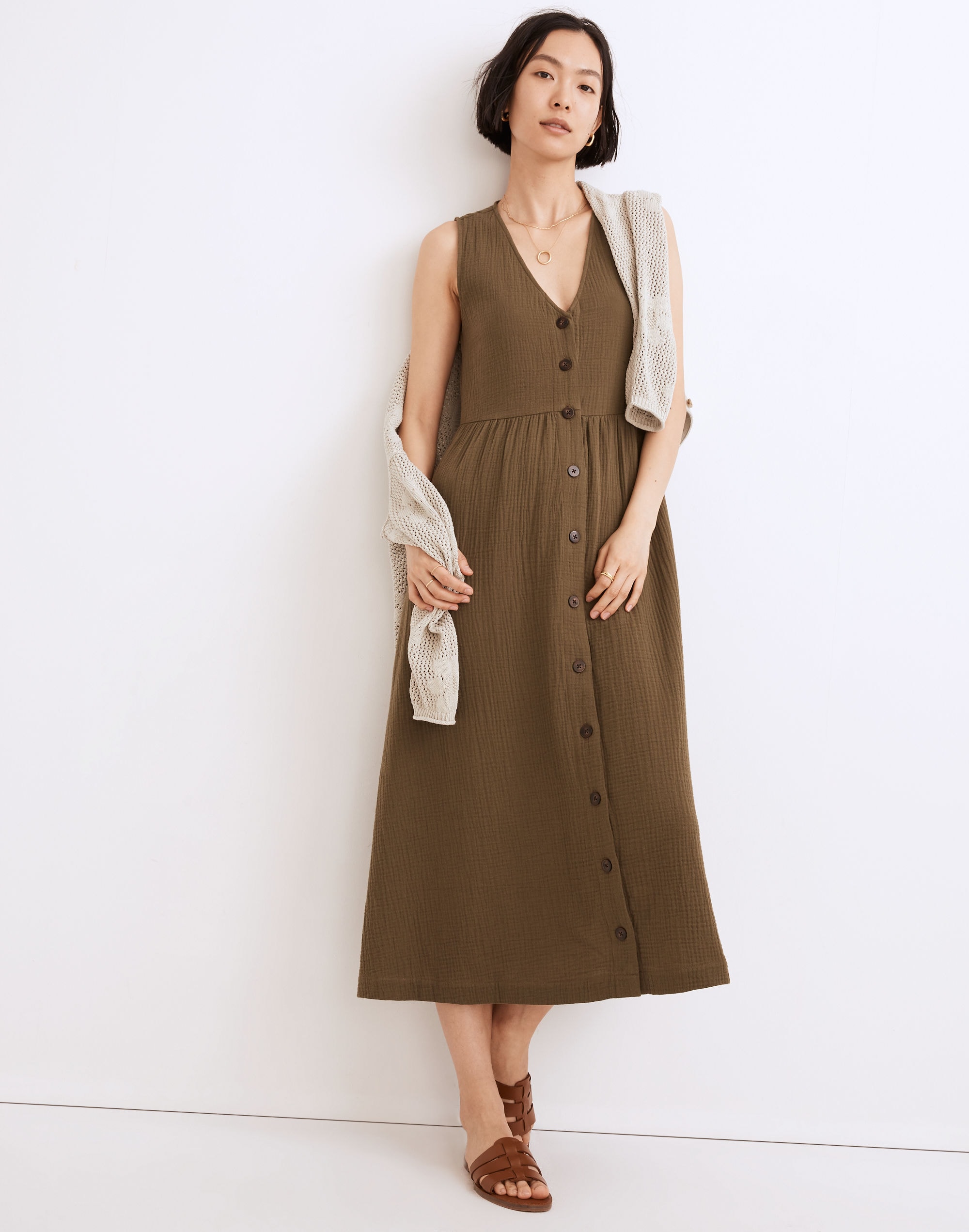 Lightspun Button-Front Tank Midi Dress