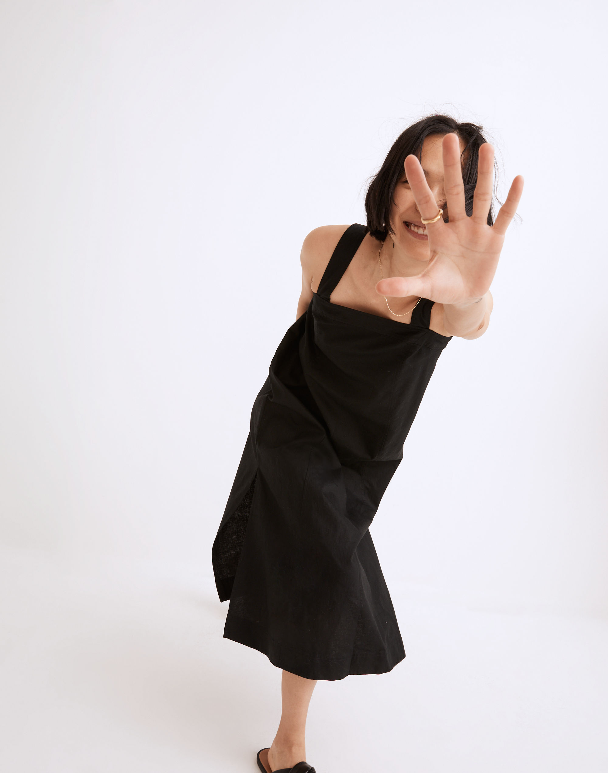Linen-Cotton Princess-Seamed Midi Dress