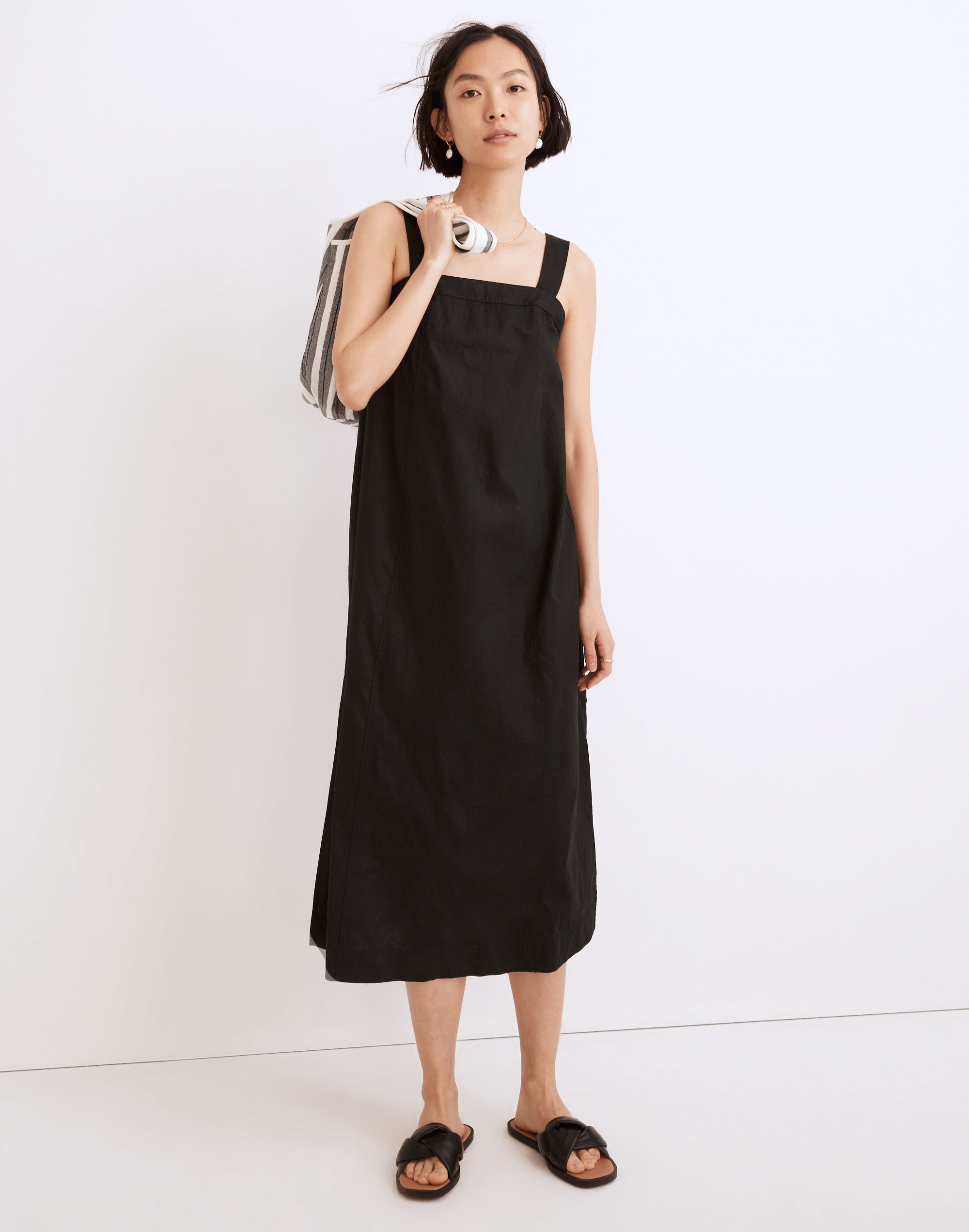 petite linen-cotton princess-seamed midi dress