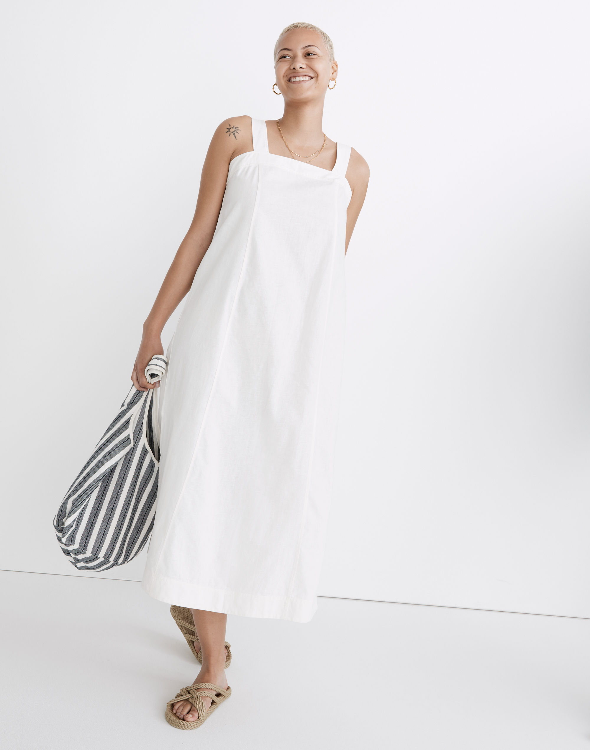 Linen-Cotton Princess-Seamed Midi Dress