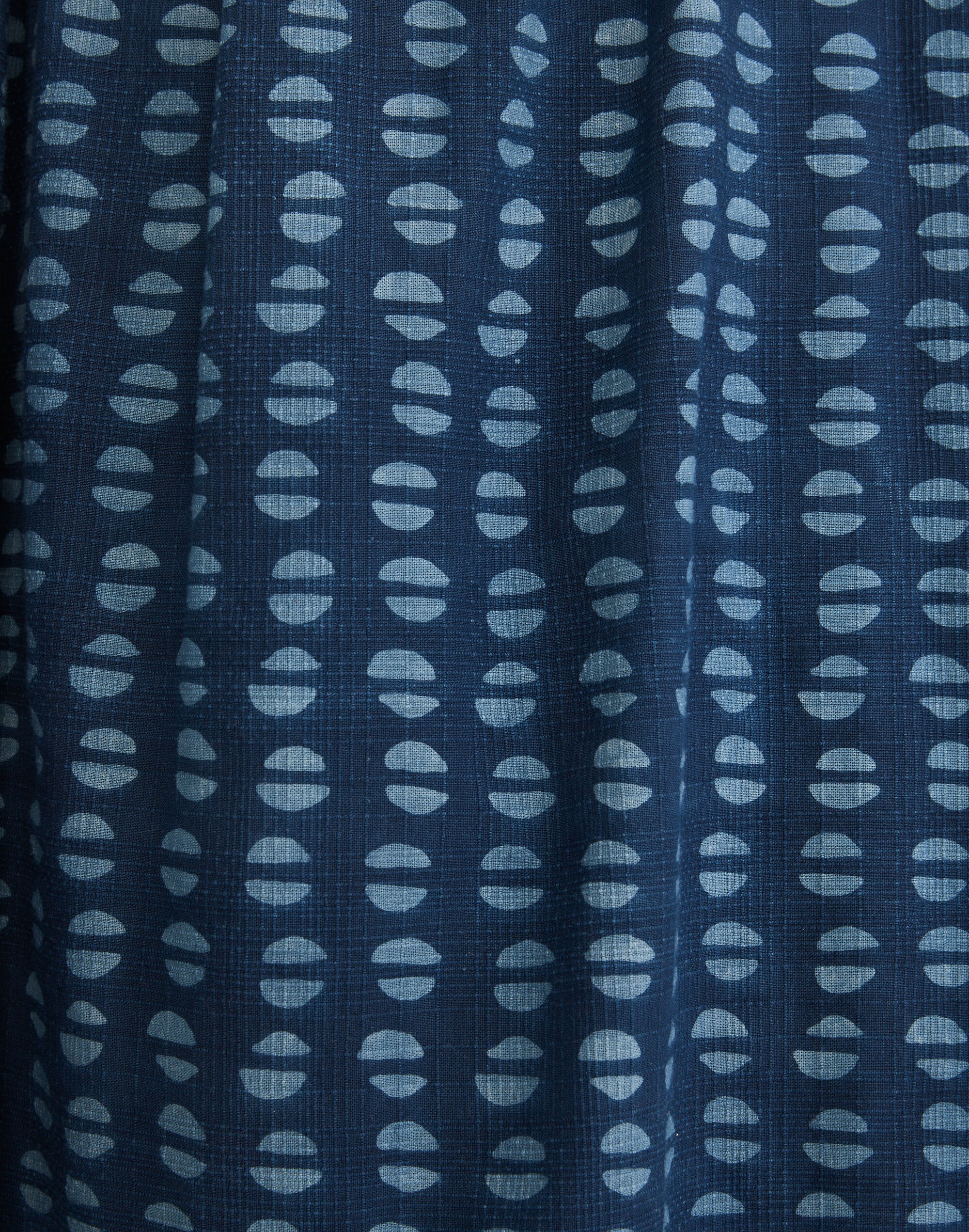 Puff-Sleeve A-Line Mini Dress in Indigo Block Print