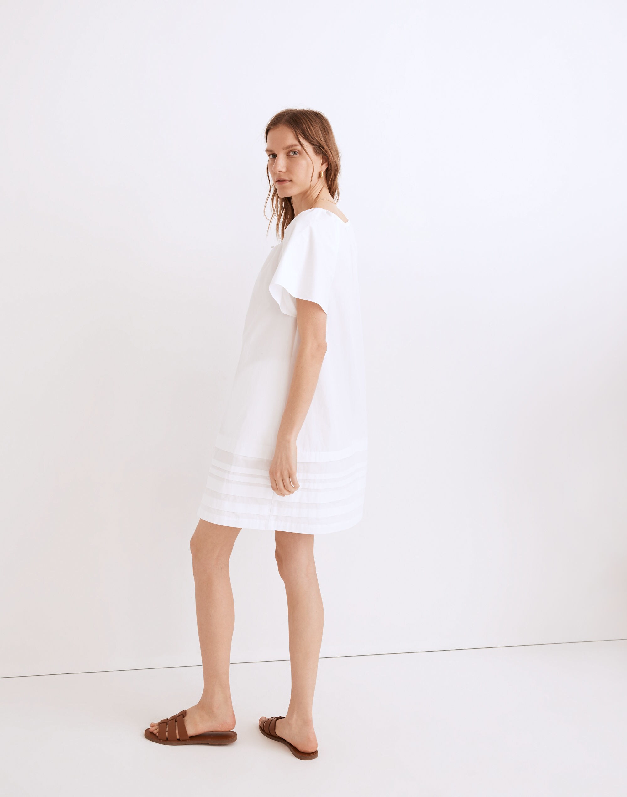 Poplin Flutter-Sleeve Pintuck Mini Dress