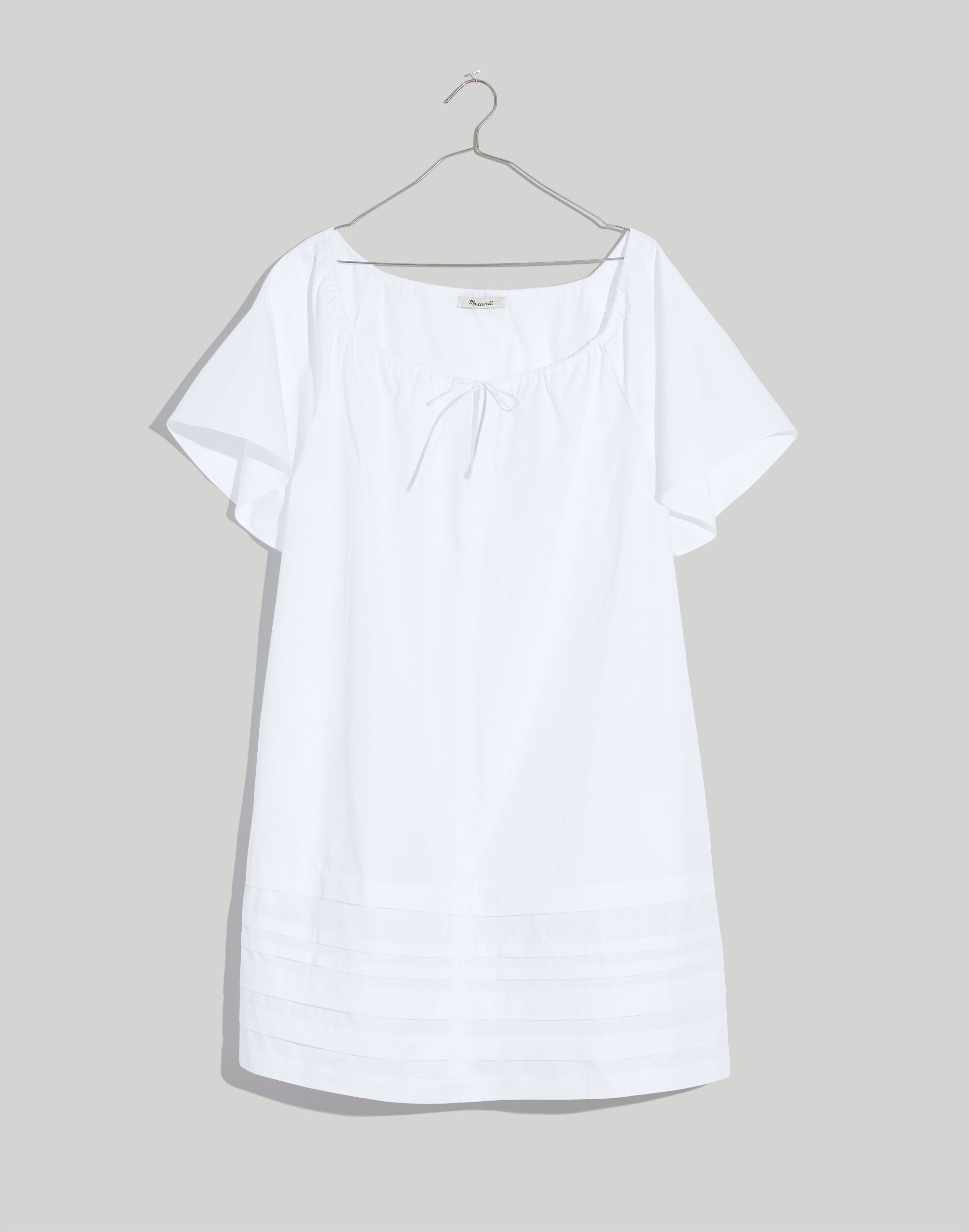 Poplin Flutter-Sleeve Pintuck Mini Dress