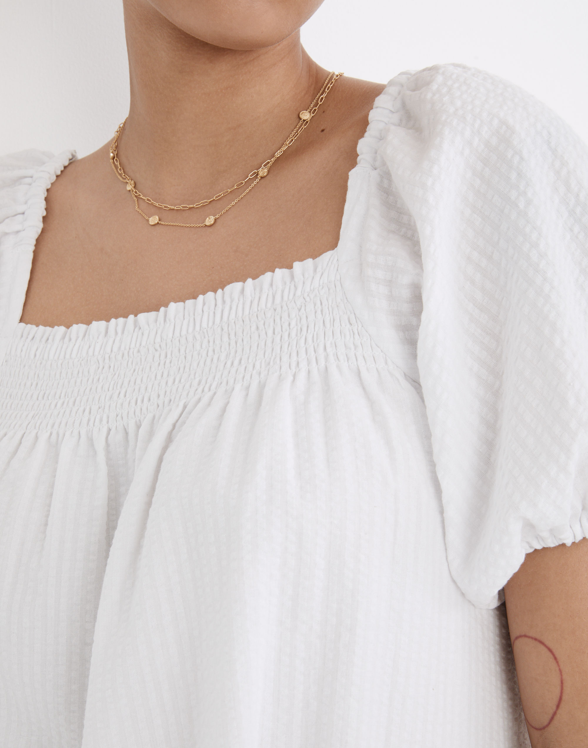 Puff-Sleeve A-Line Mini Dress in Seersucker Stripe