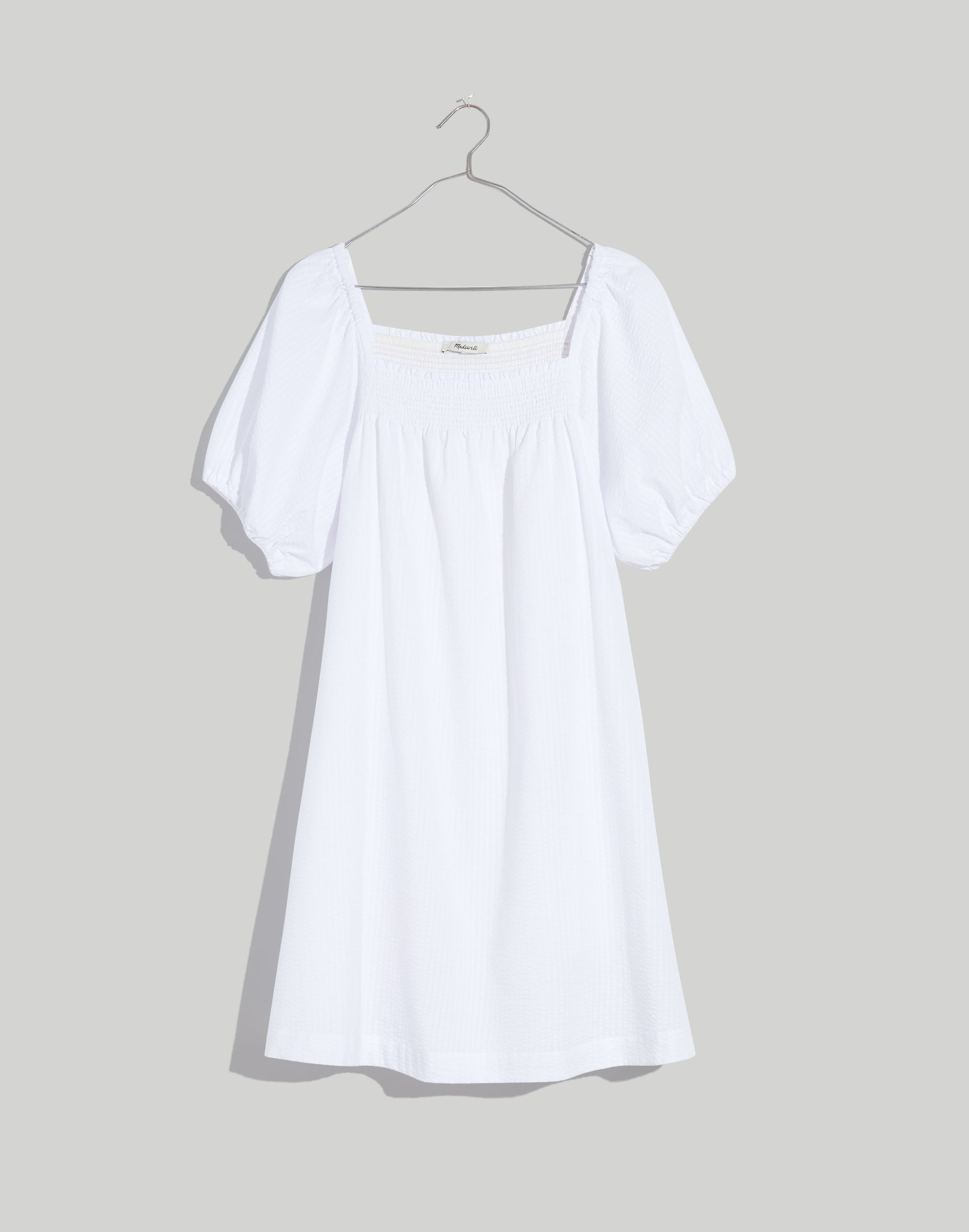 Puff-Sleeve A-Line Mini Dress in Seersucker Stripe