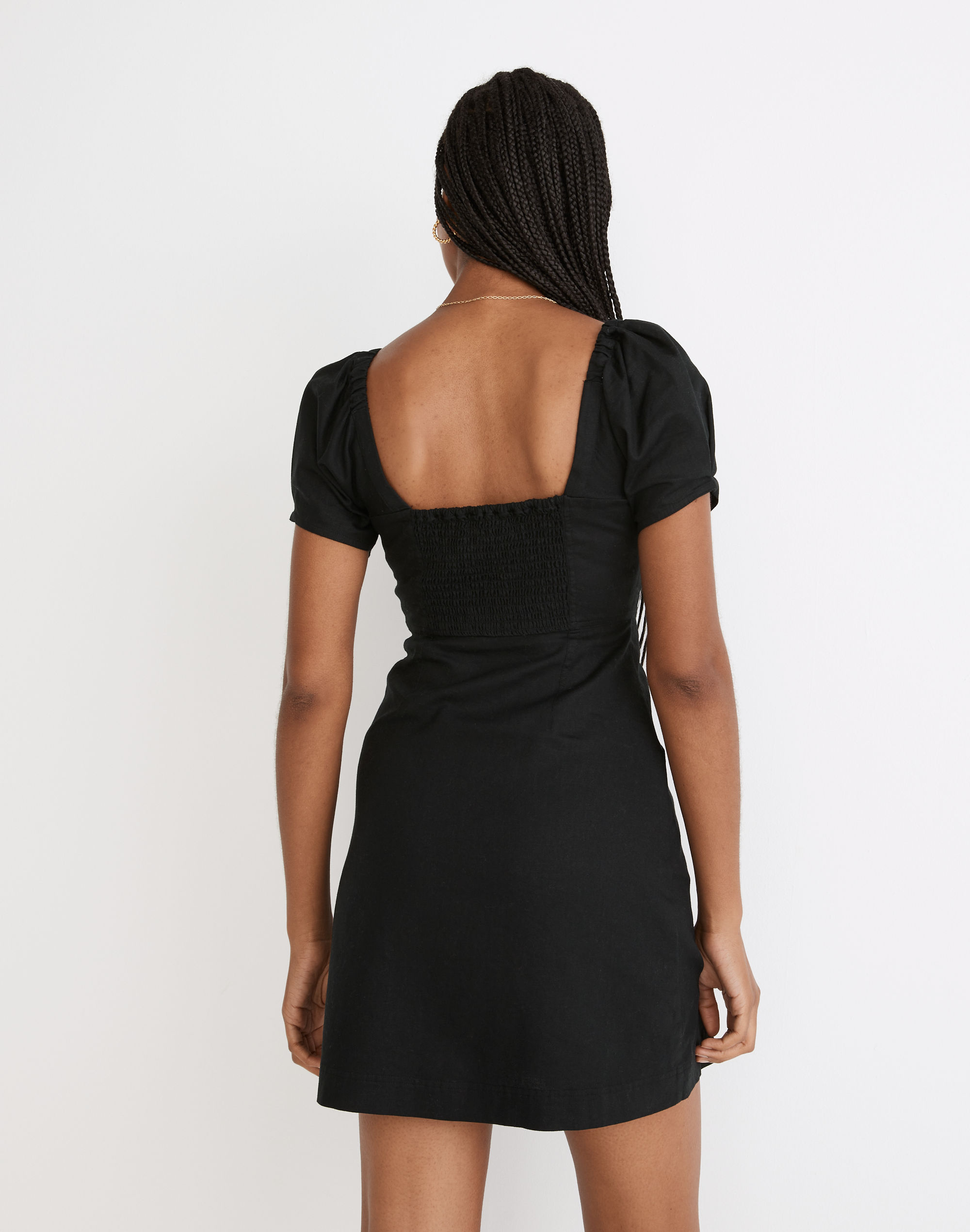 Linen-Cotton Puff-Sleeve Mini Dress