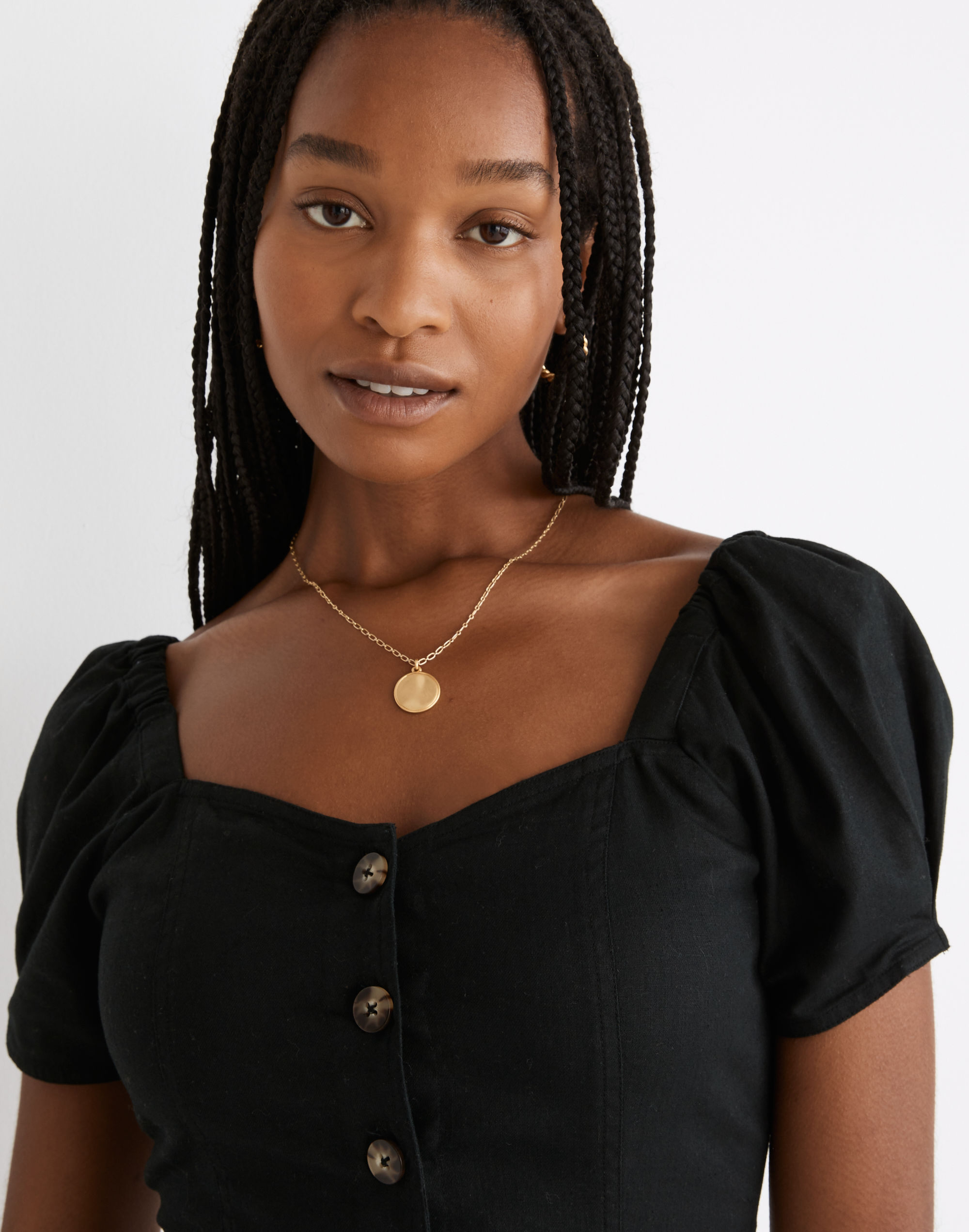 Linen-Cotton Puff-Sleeve Mini Dress