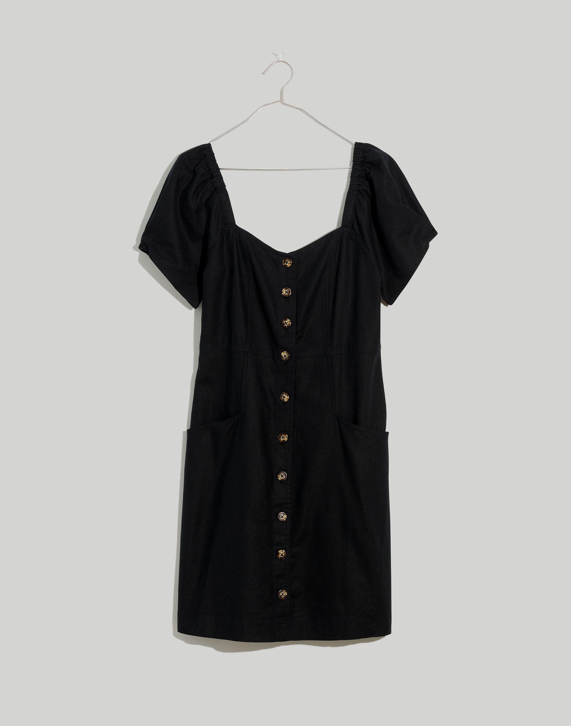 Linen-Cotton Puff-Sleeve Mini Dress