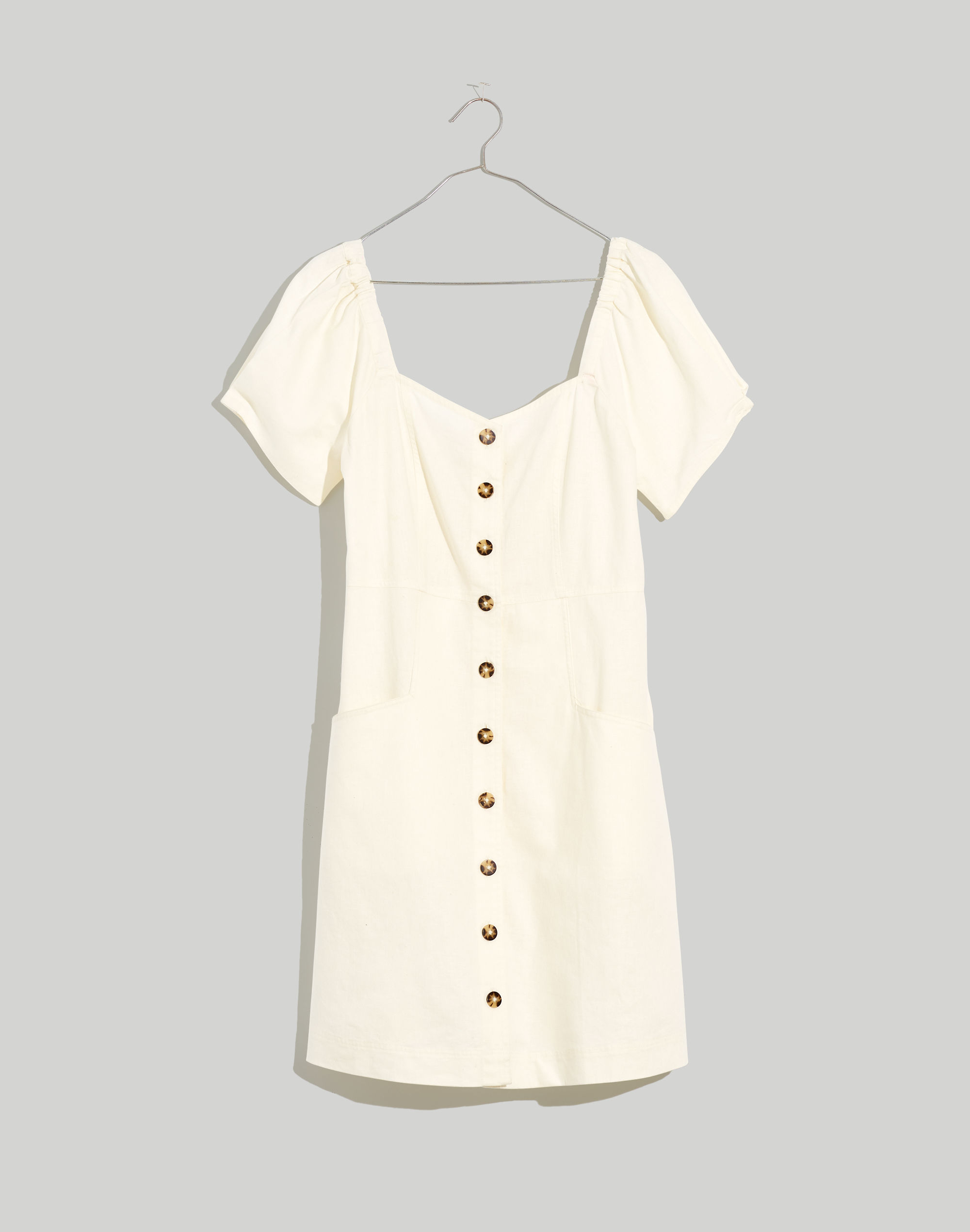 Linen-Cotton Puff-Sleeve Mini Dress
