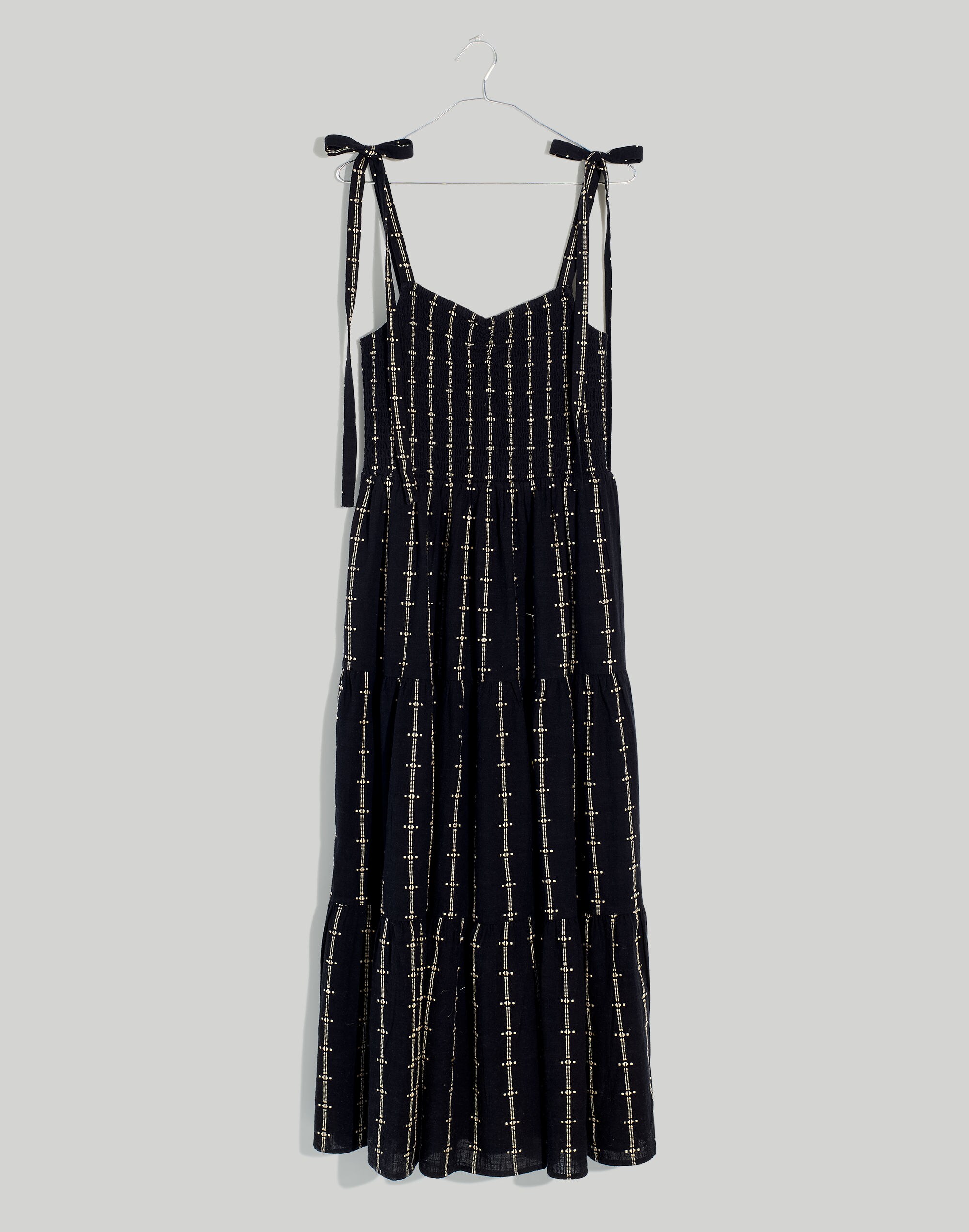 Lucie Tie-Strap Tiered Midi Dress in Jacquard Stripe