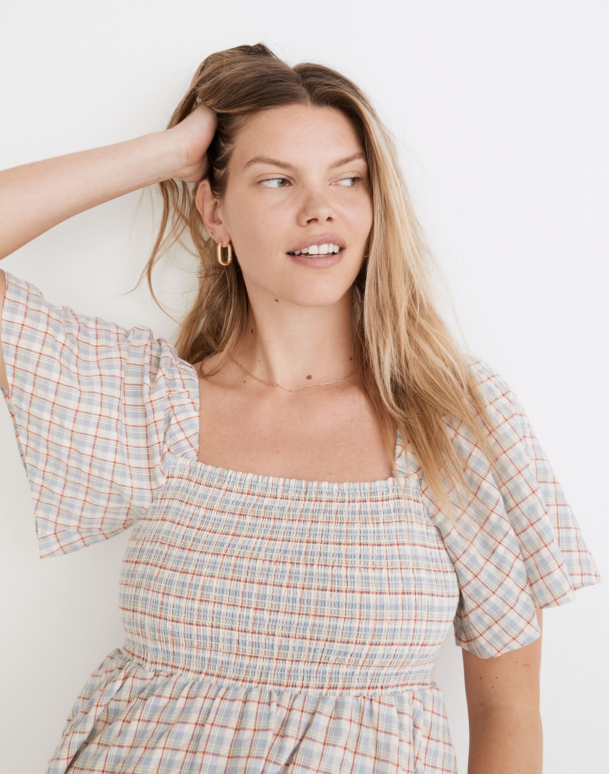 Seersucker Lucie Tie-Back Mini Dress in Plaid