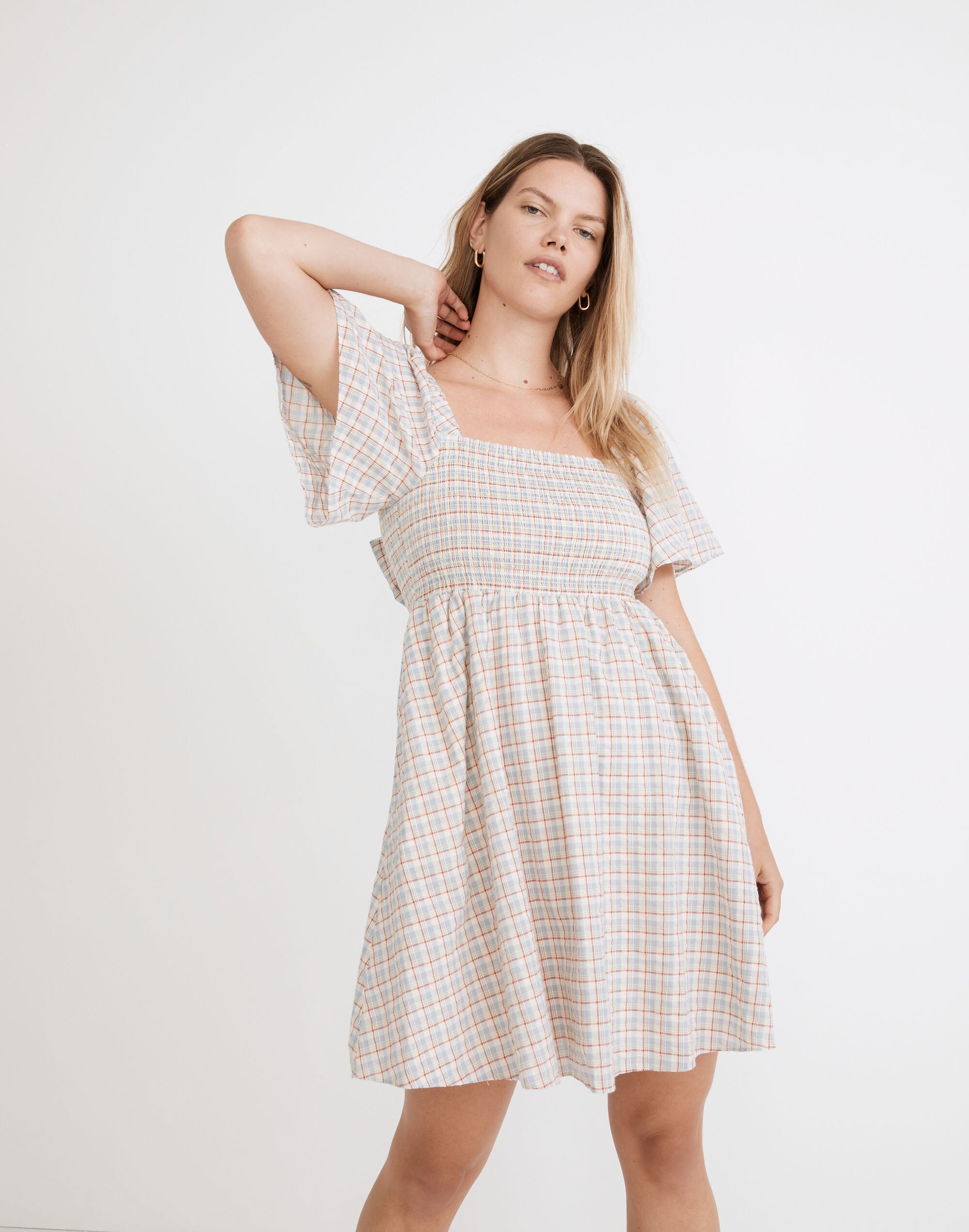 Seersucker Lucie Tie-Back Mini Dress in Plaid