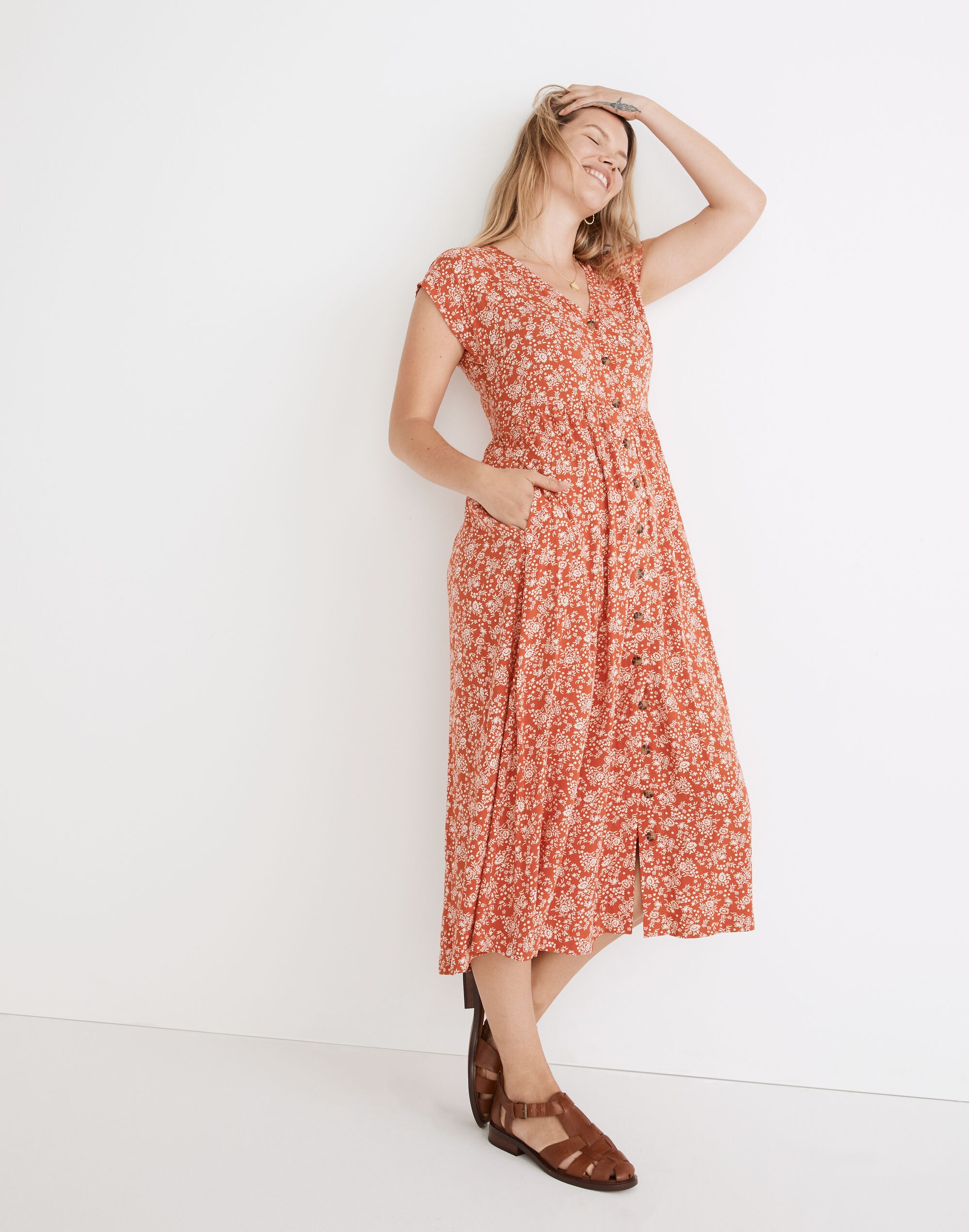 Button-Front Midi Dress in Piazza Floral