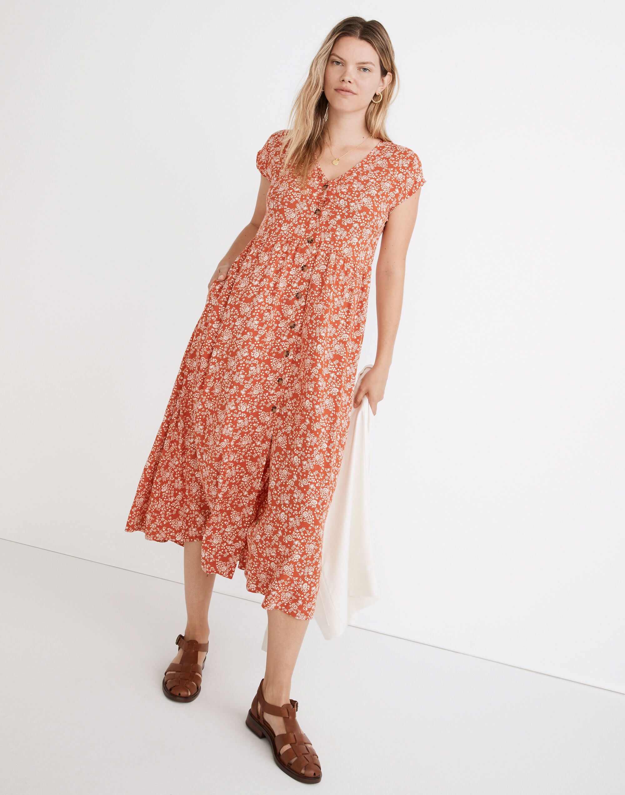 Button-Front Midi Dress in Piazza Floral