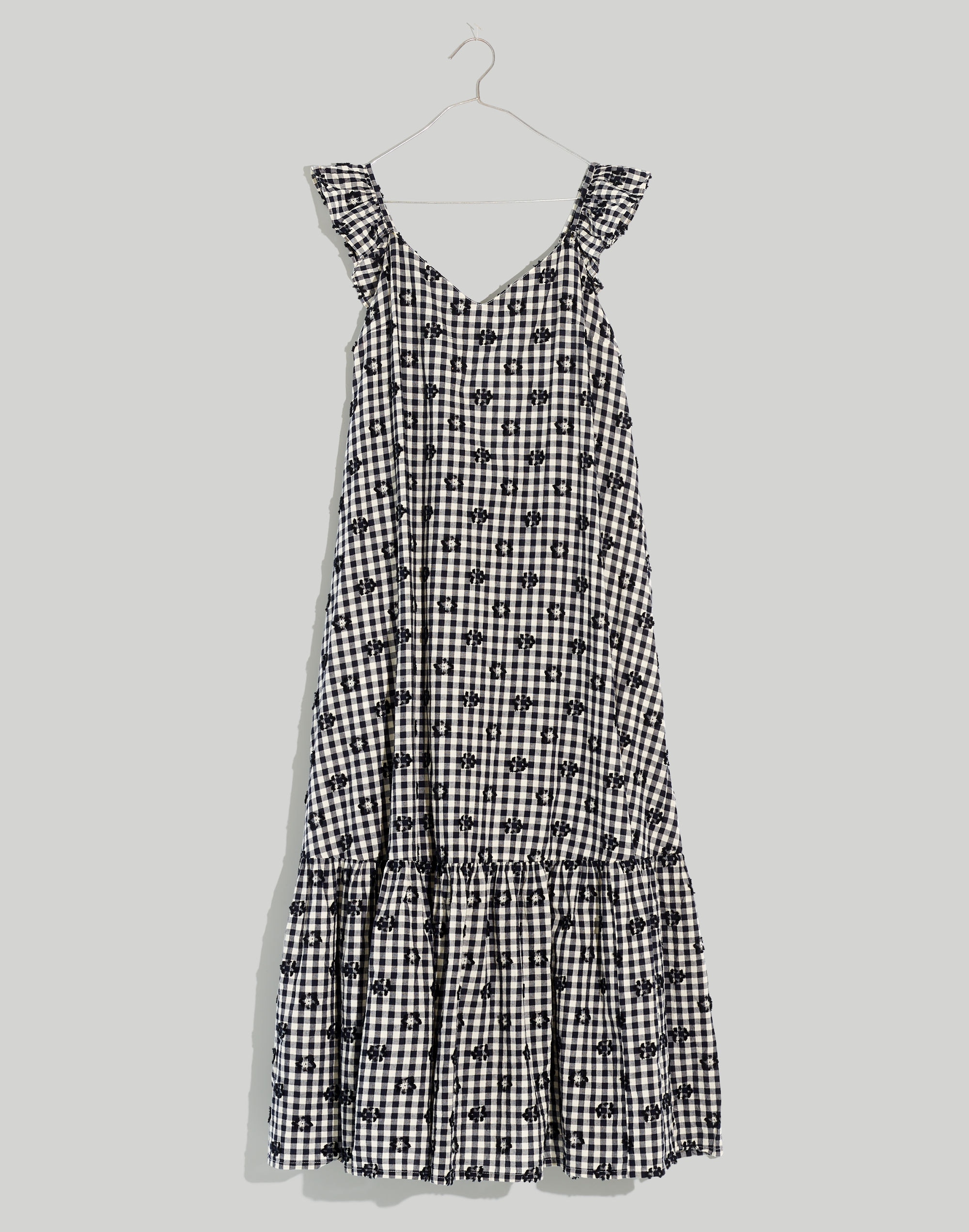 Ruffle-Hem Tent Midi Dress in Clip Gingham