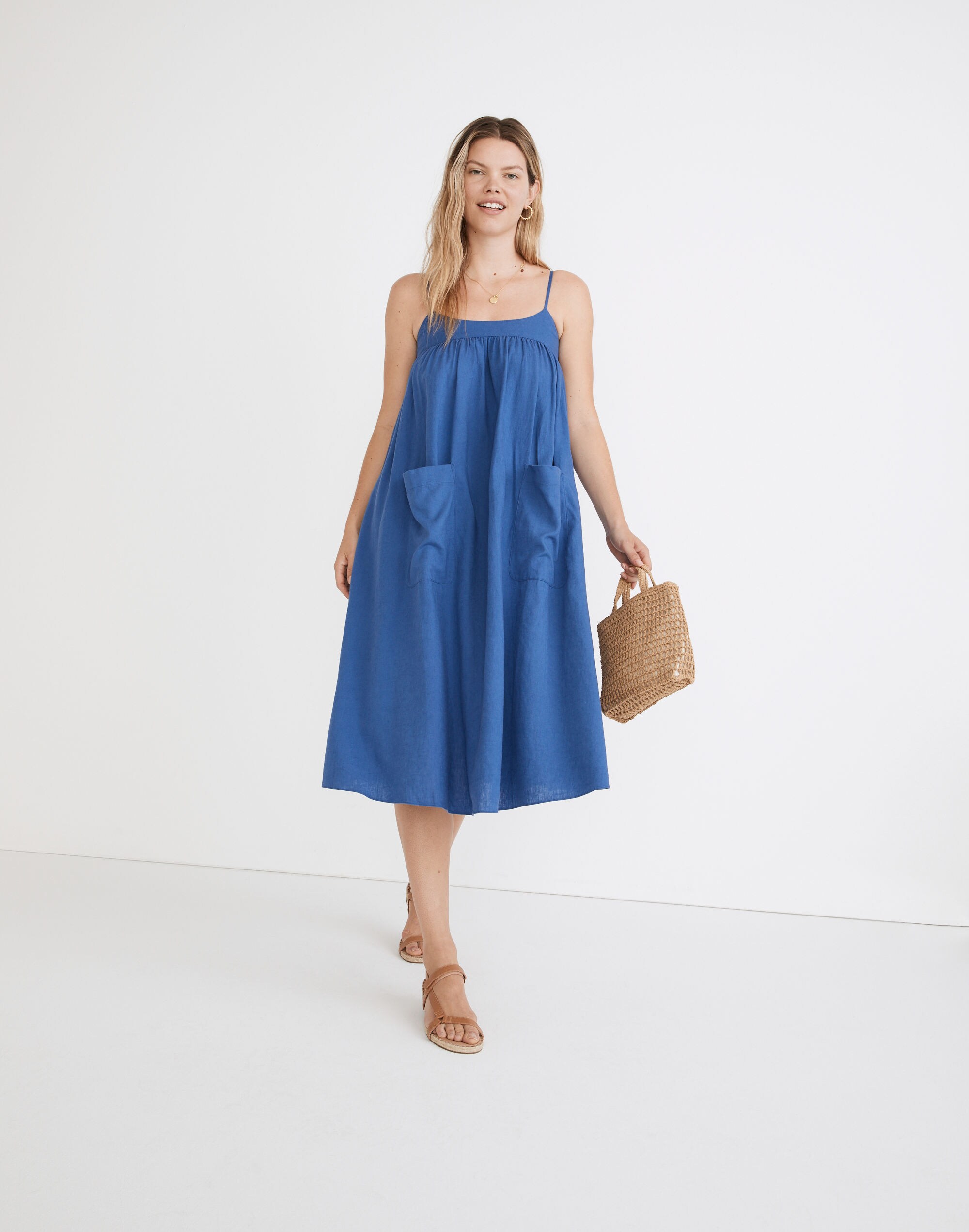 Linen-Blend Cami Midi Dress