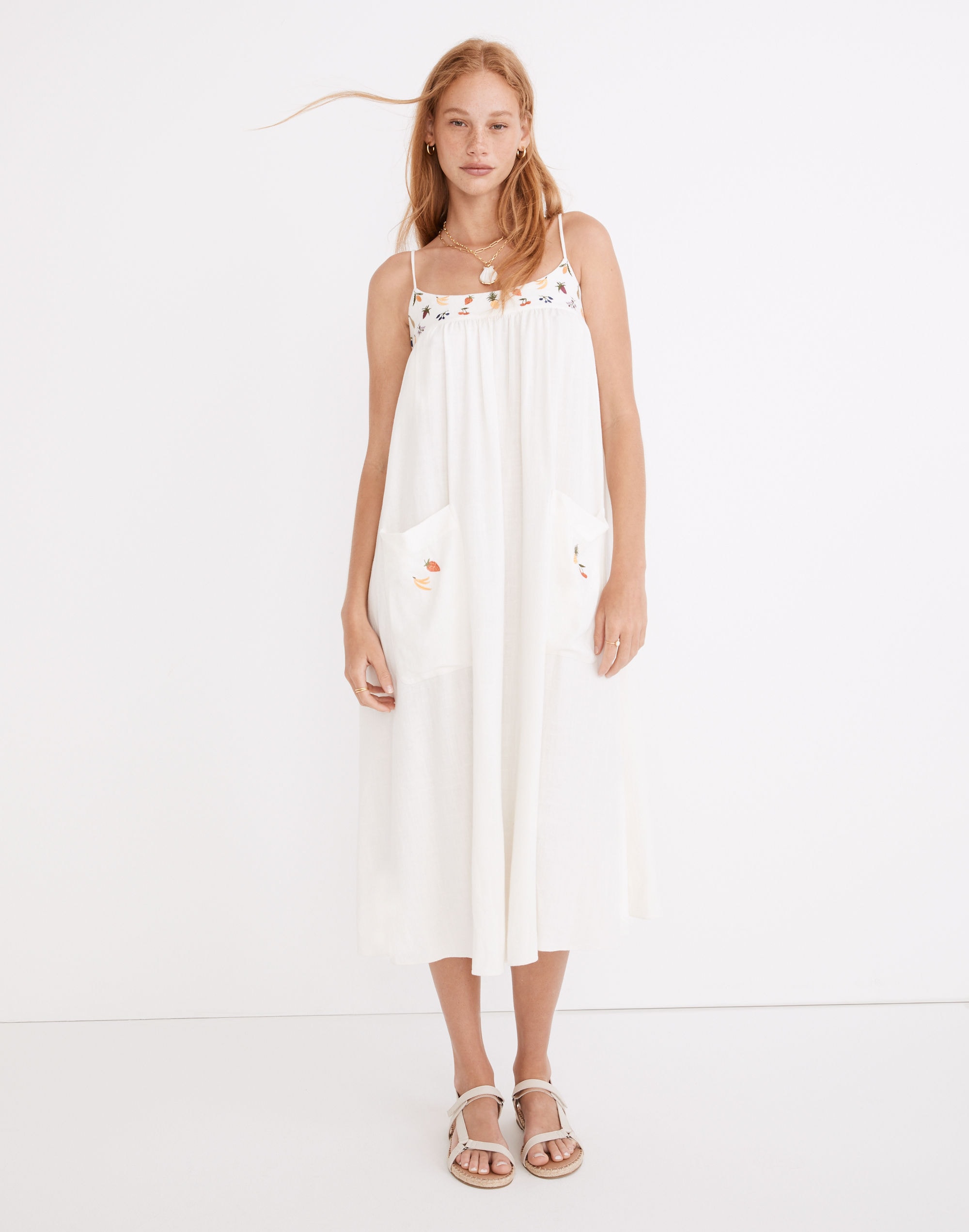 Fresca Fruit Embroidered Cami Midi Dress