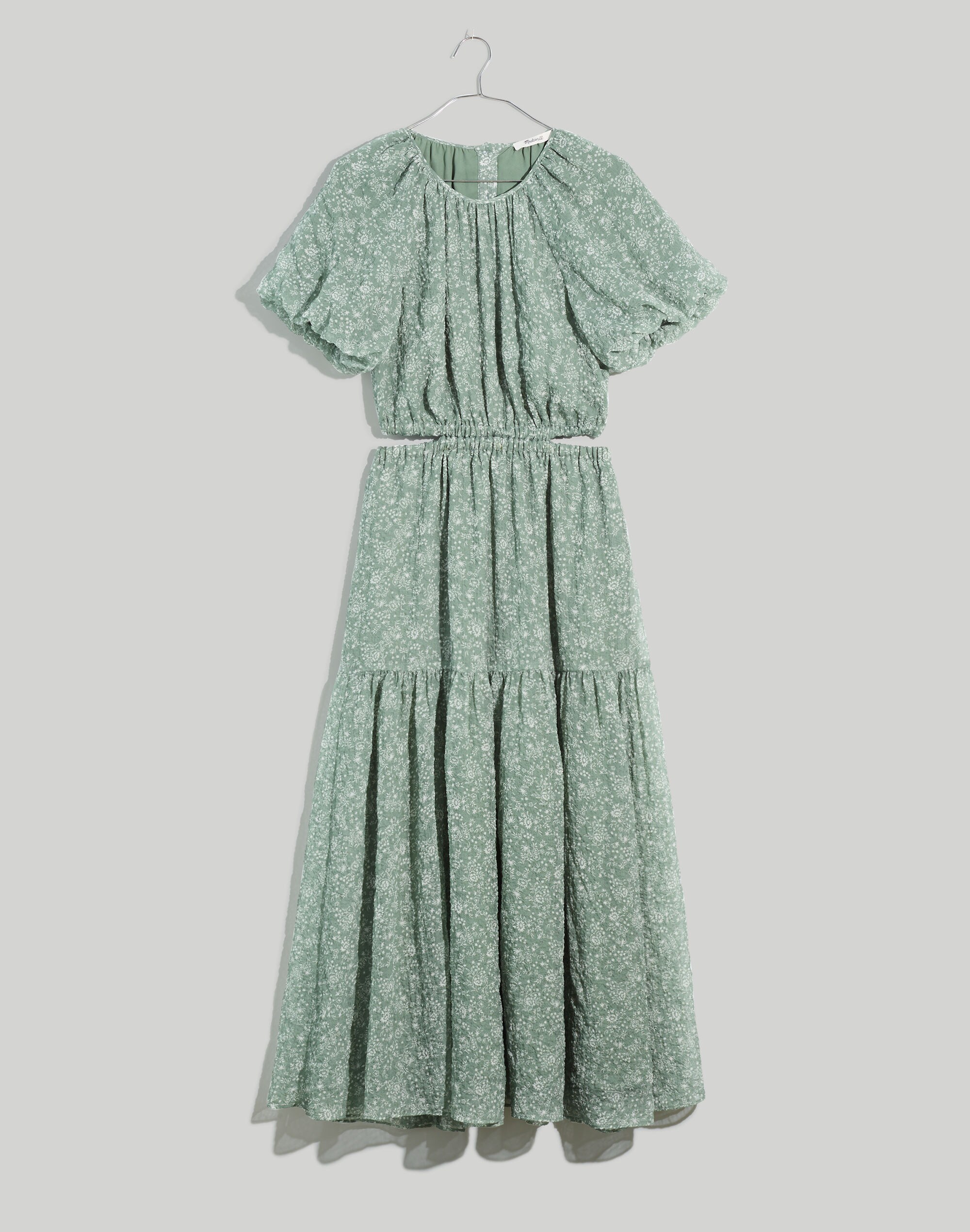 Seersucker Puff-Sleeve Cutout Midi Dress in Piazza Floral