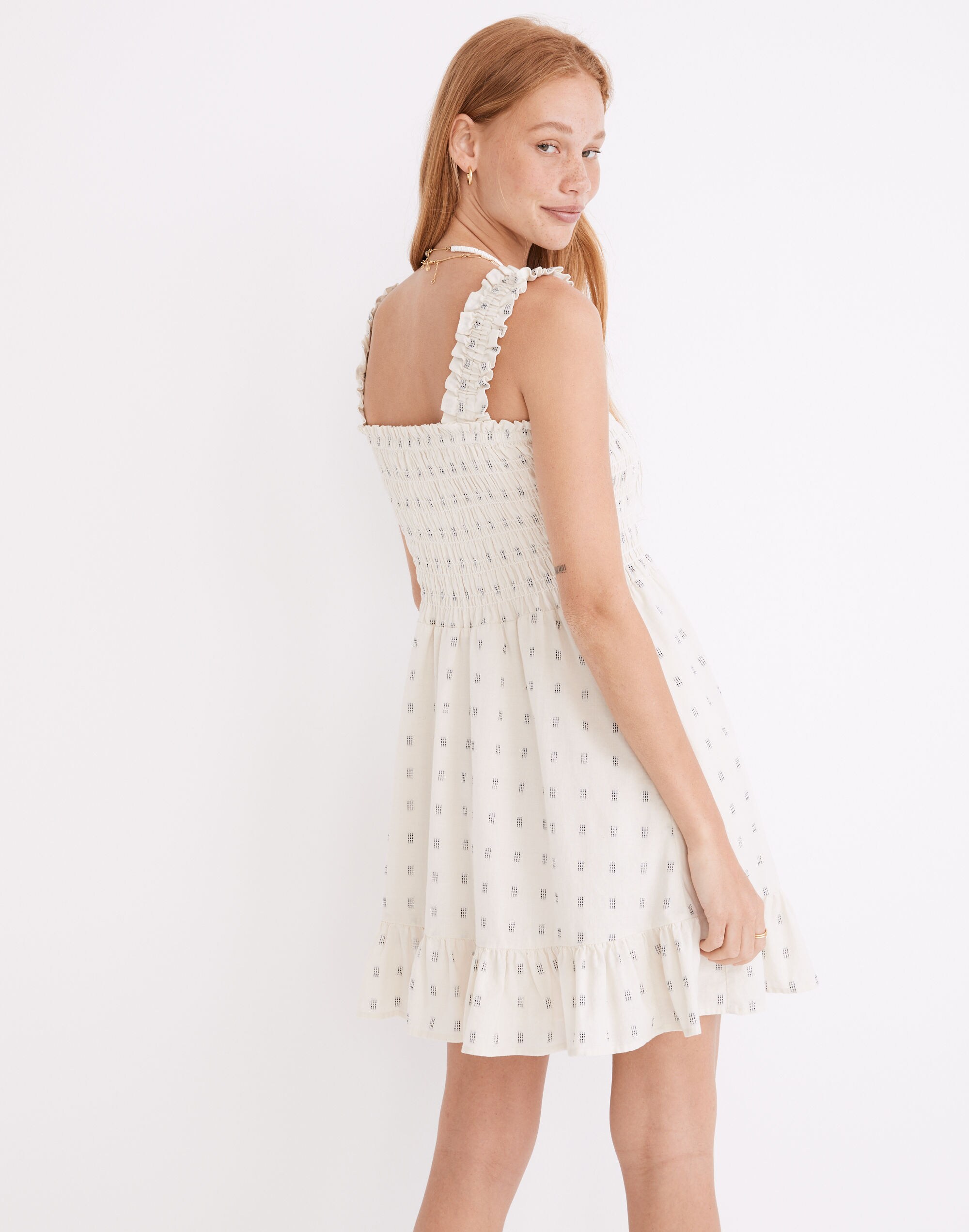 Lucie Smocked Tank Mini Dress in Textural Clipdot