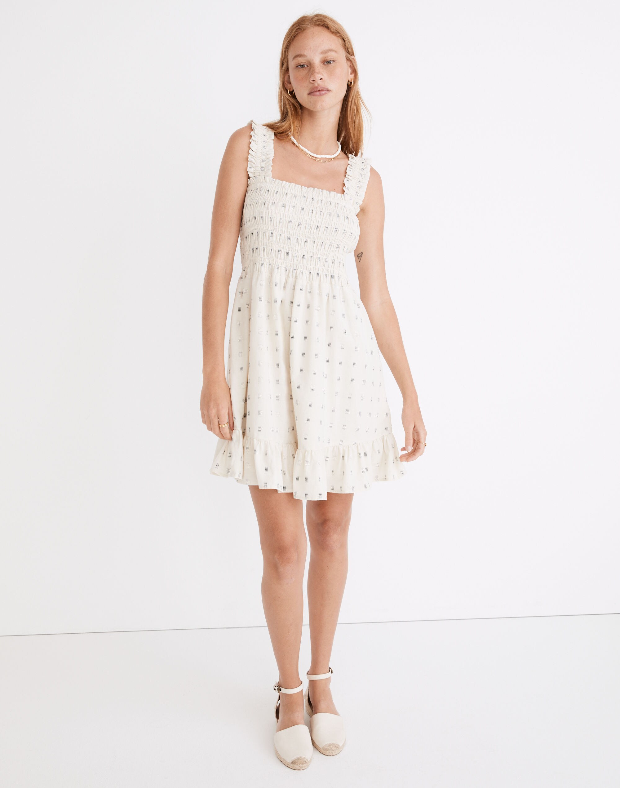 Lucie Smocked Tank Mini Dress in Textural Clipdot