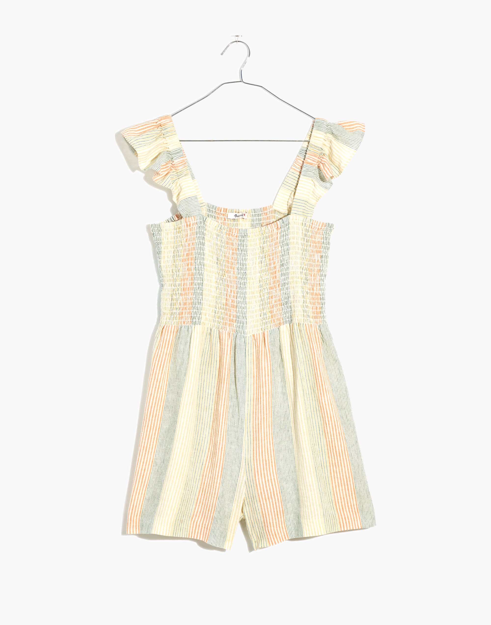Linen-Blend Lucie Smocked Romper in Stripe