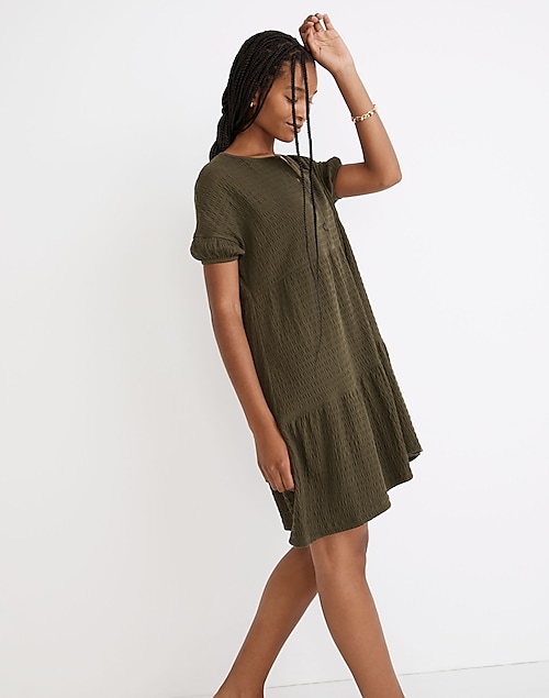 Re)sourced Crinkle-Knit Tiered Mini Dress