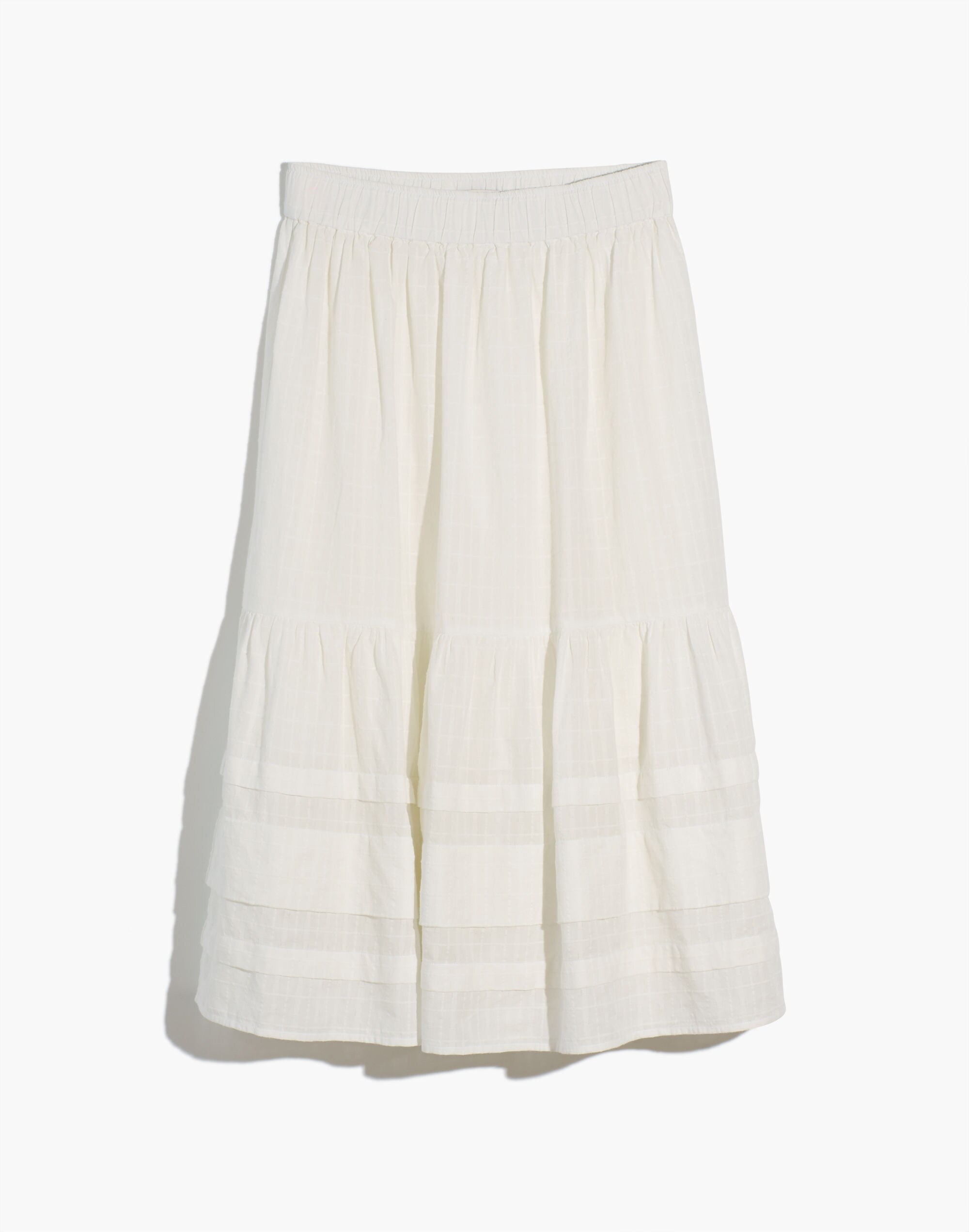 Pintuck Tiered Midi Skirt in Windowpane Pattern
