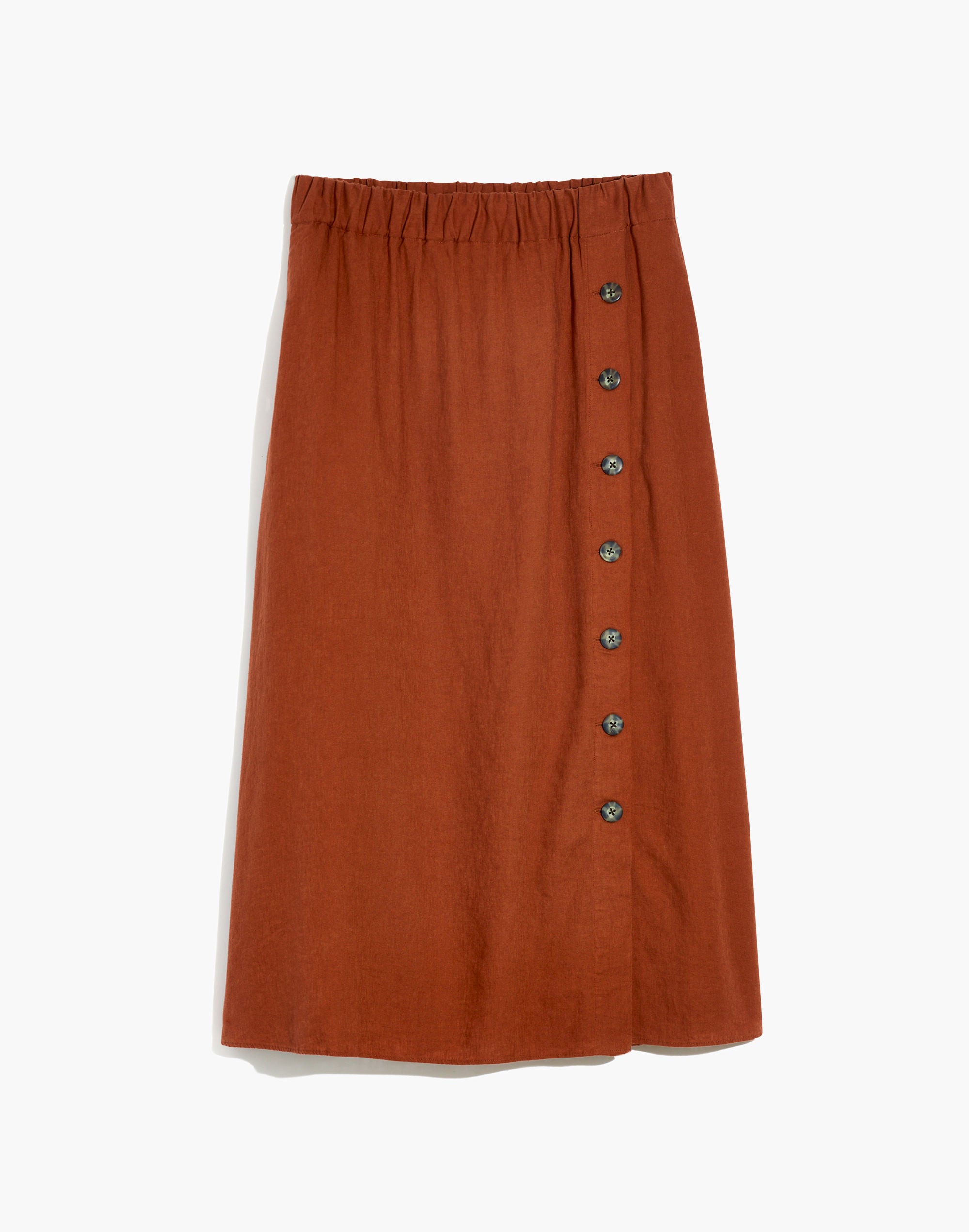 Linen-Blend Side-Button Midi Skirt
