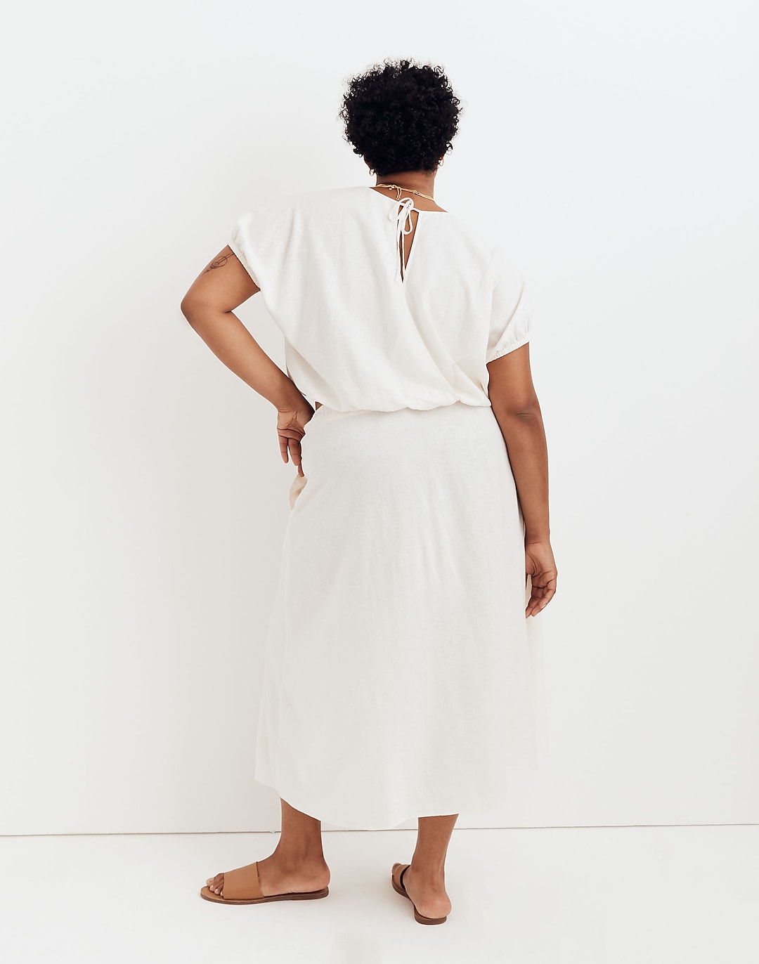 Linen-Blend Midi Side-Button Skirt