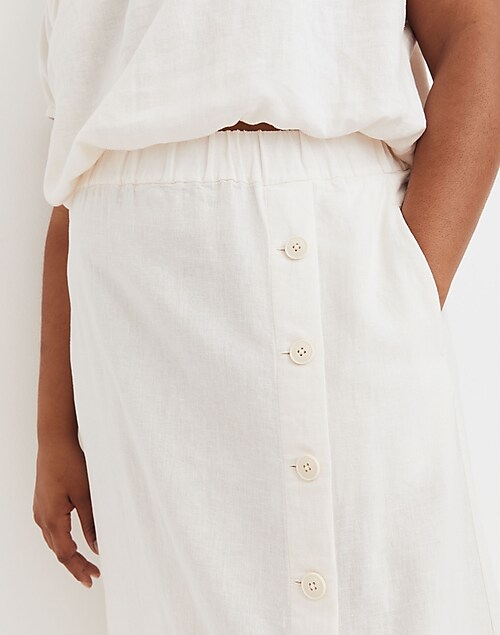 Midi Skirt Linen-Blend Side-Button