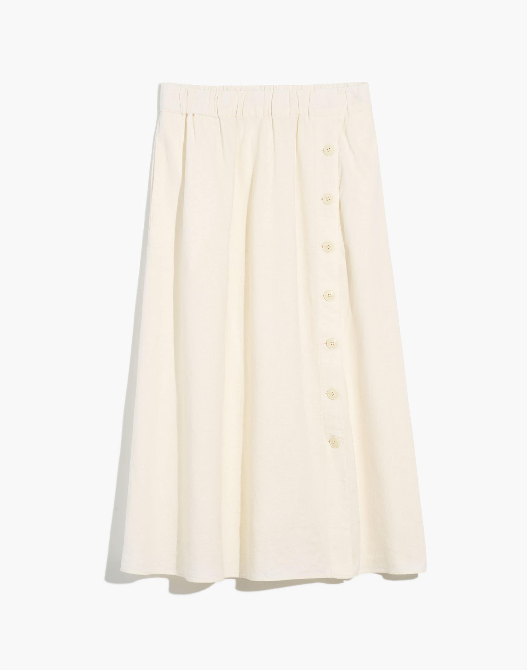 Linen-Blend Side-Button Midi Skirt