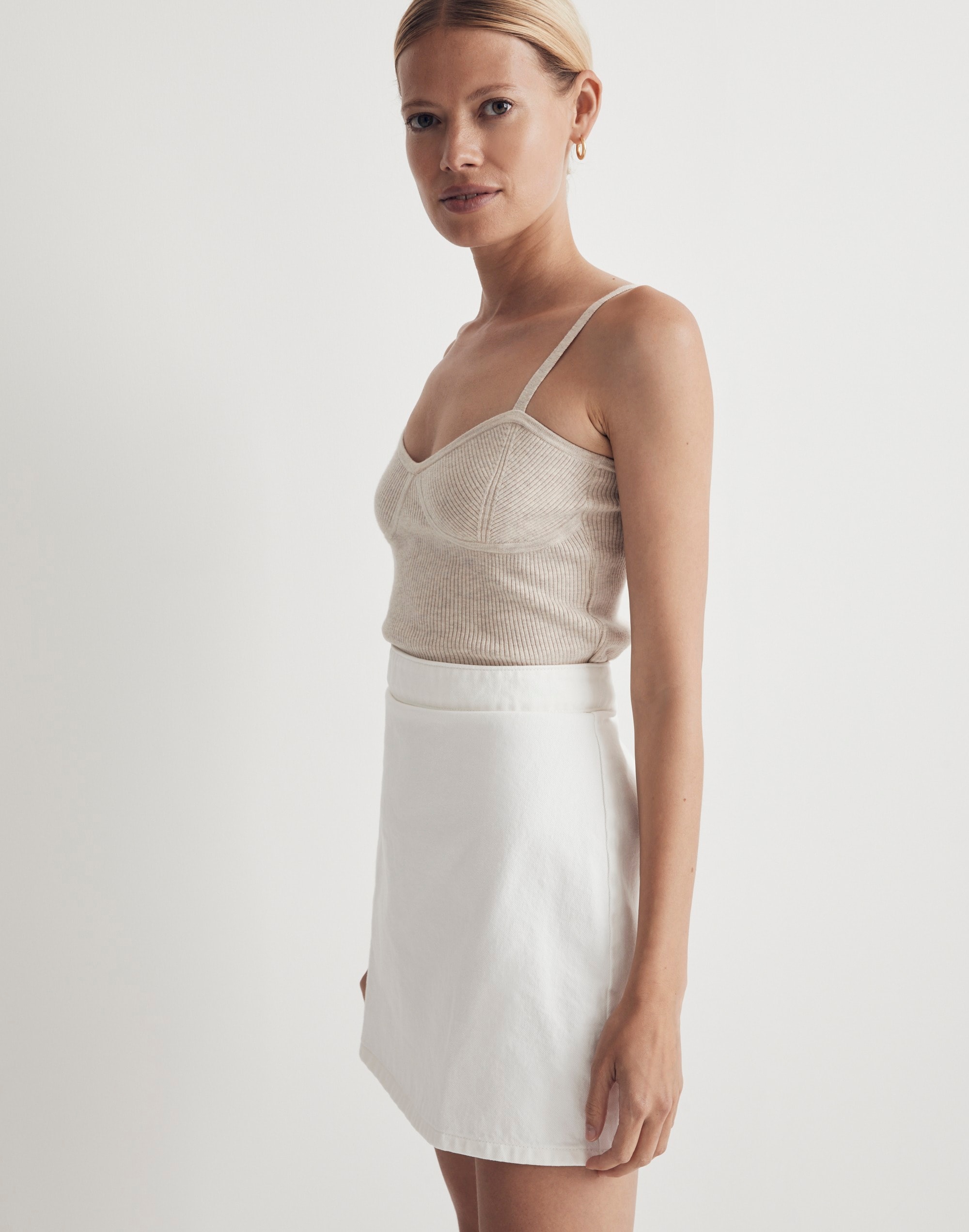 Denim High-Waist Straight Mini Skirt in Tile White