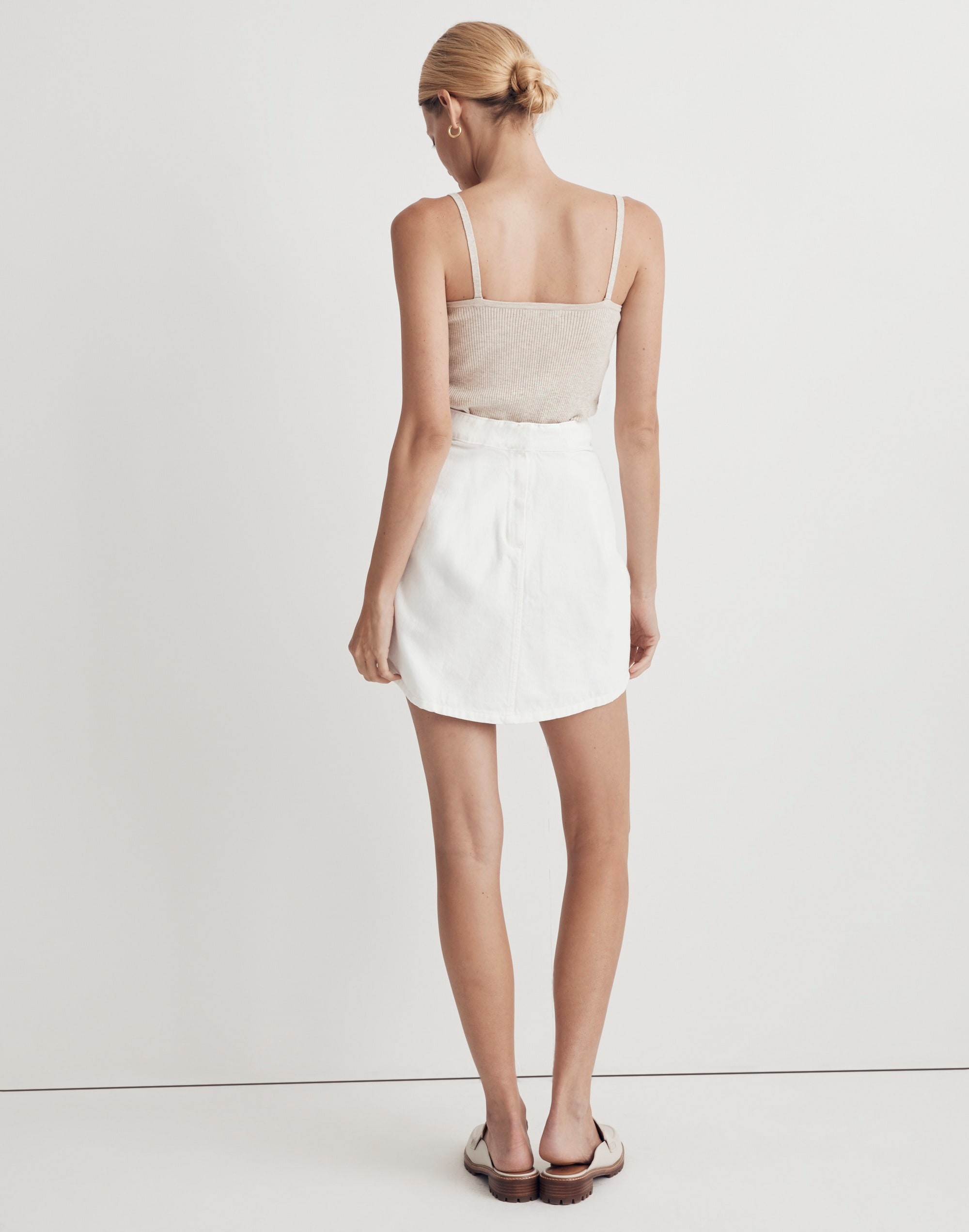 Denim High-Waist Straight Mini Skirt in Tile White