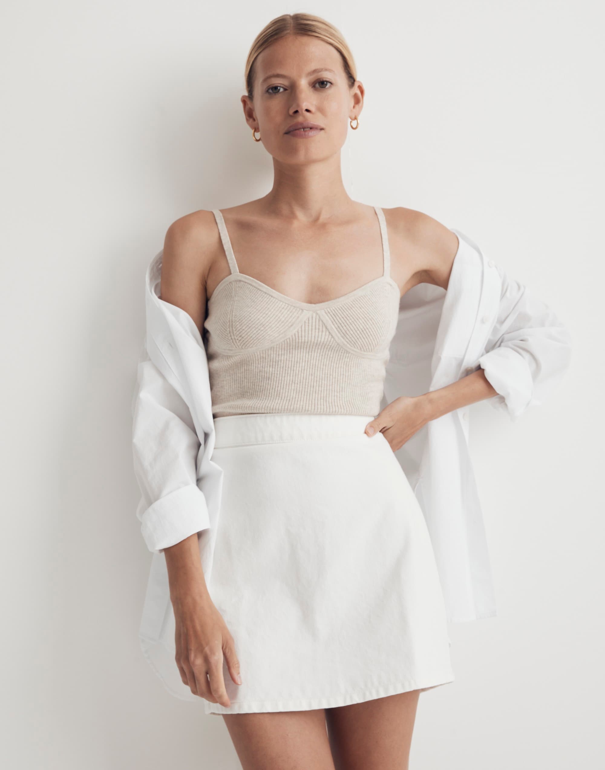 Denim High-Waist Straight Mini Skirt in Tile White