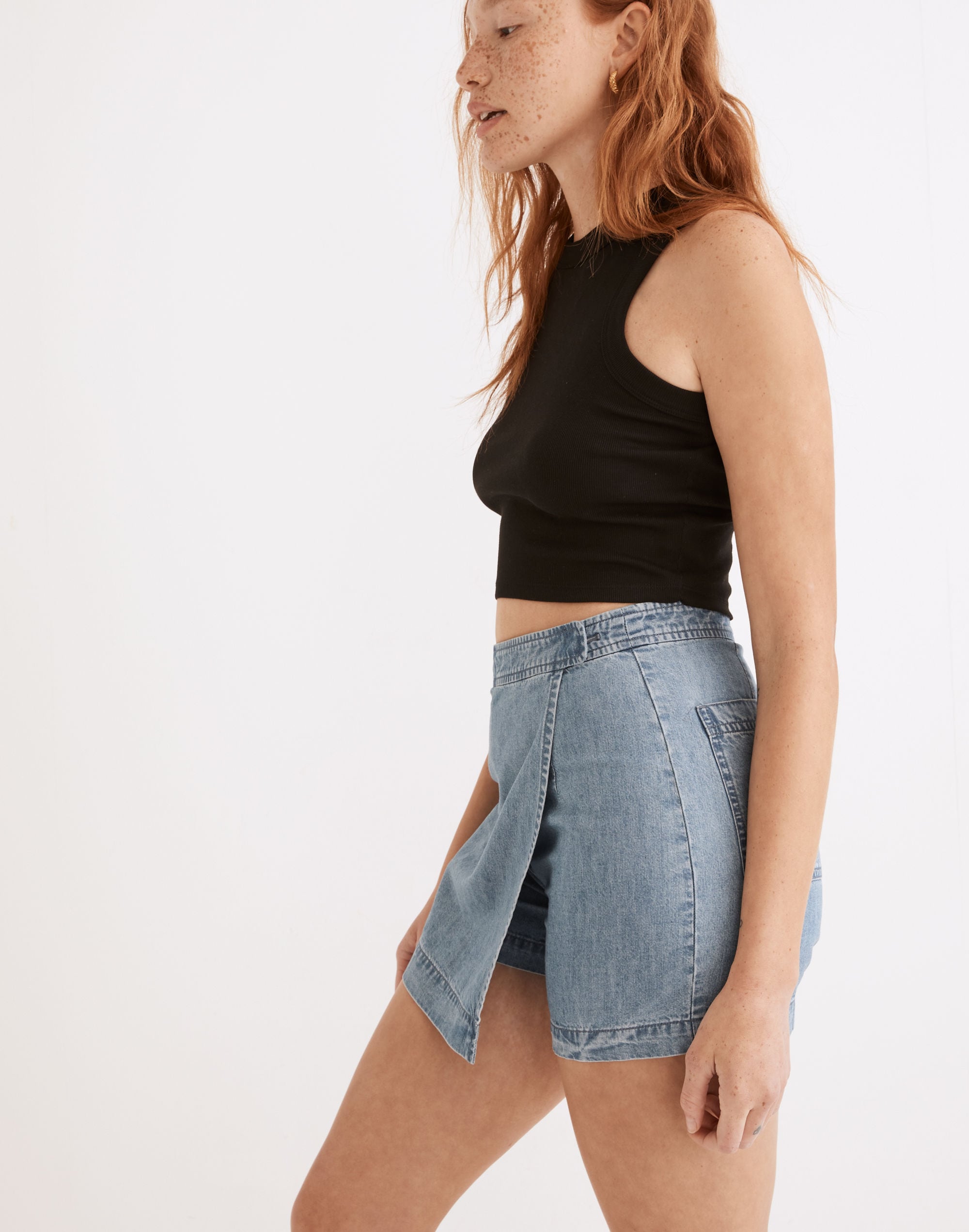 Denim Mini Skort in Canham Wash: TENCEL&trade; Denim Edition