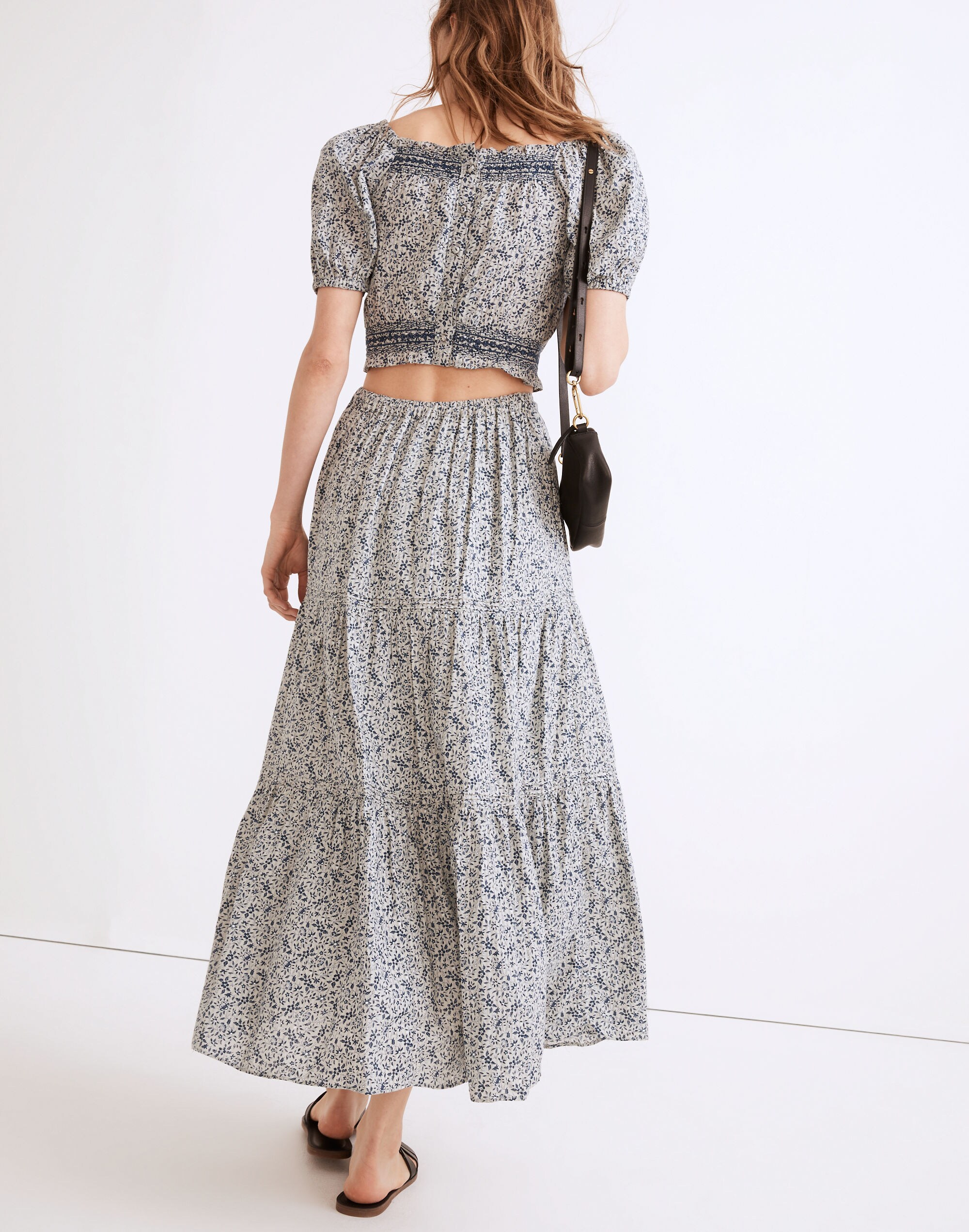 Button-Front Tiered Maxi Skirt in Florentine Floral