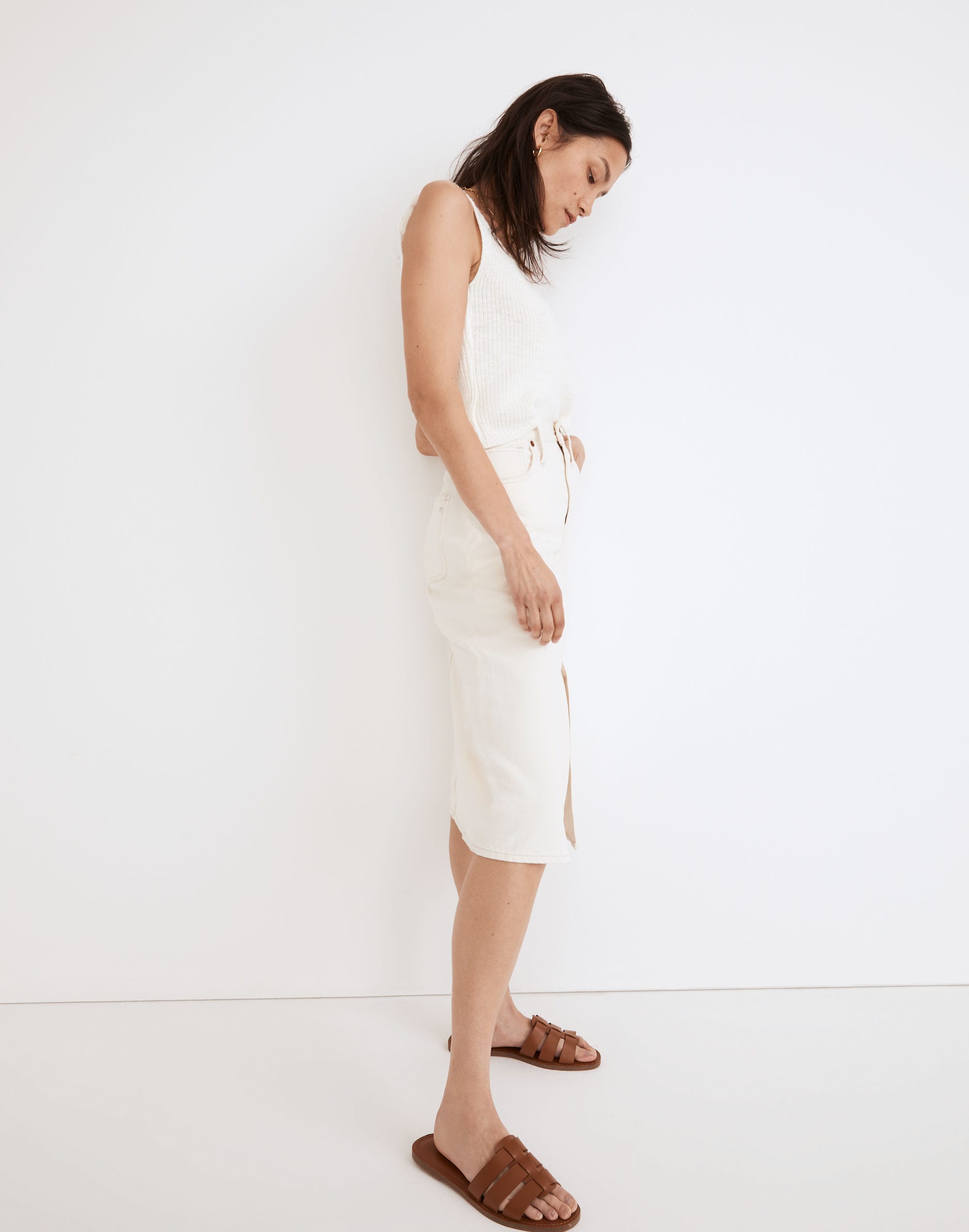 Denim A-Line Midi Skirt in Vintage Canvas Wash