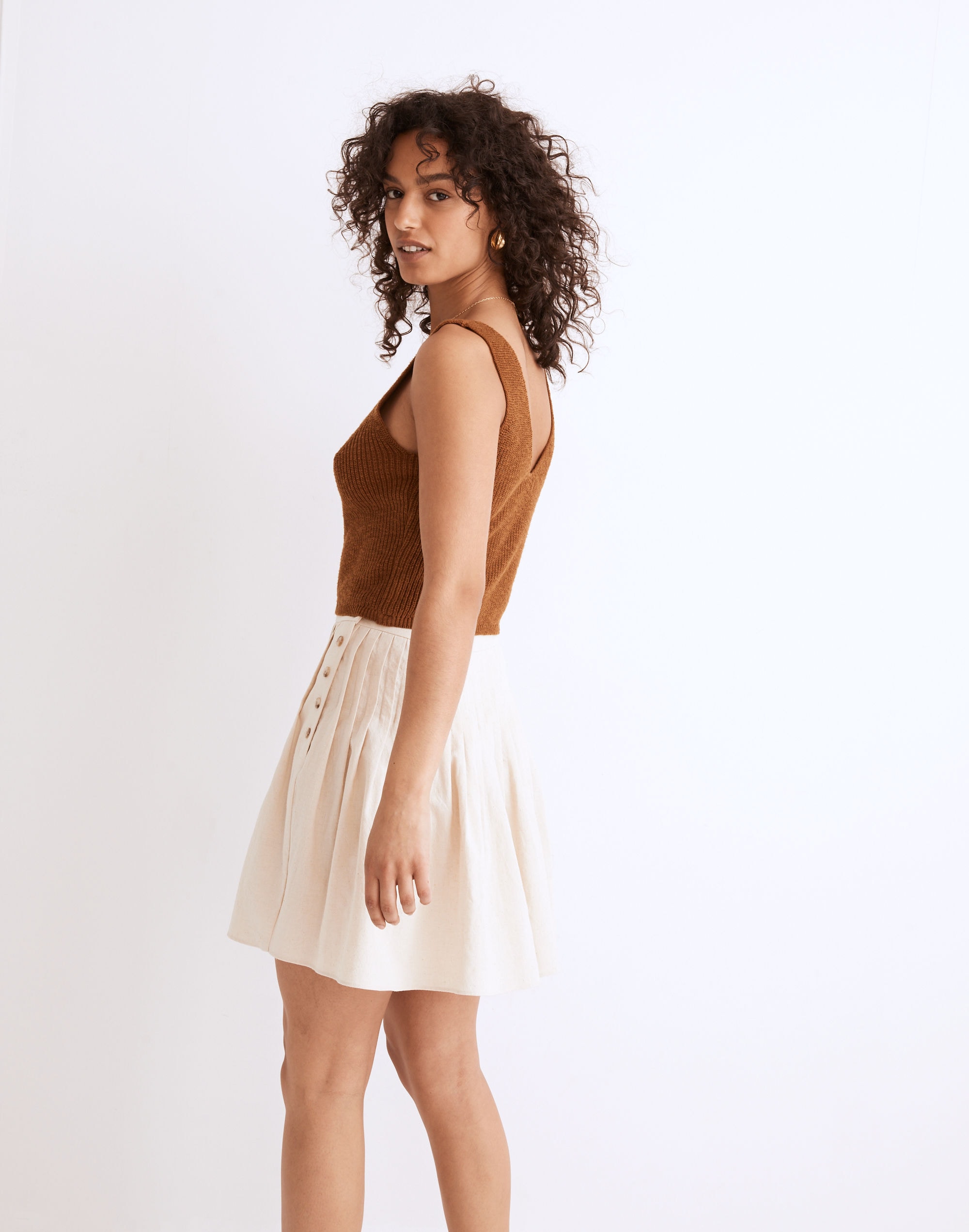 Hemp-Cotton Pintuck Full Mini Skirt: Undyed Edition