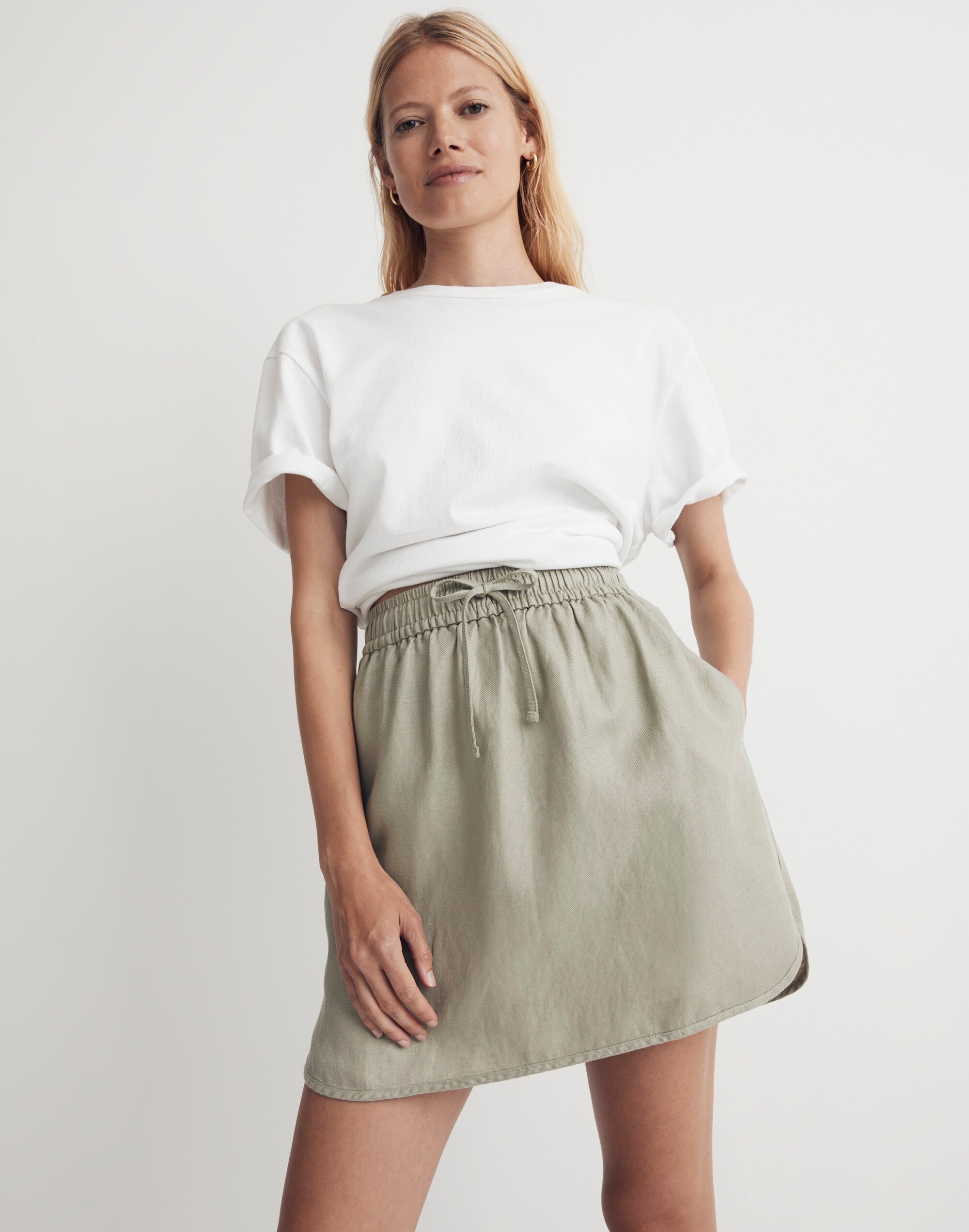 Linen-Blend Curved-Hem Mini Skirt