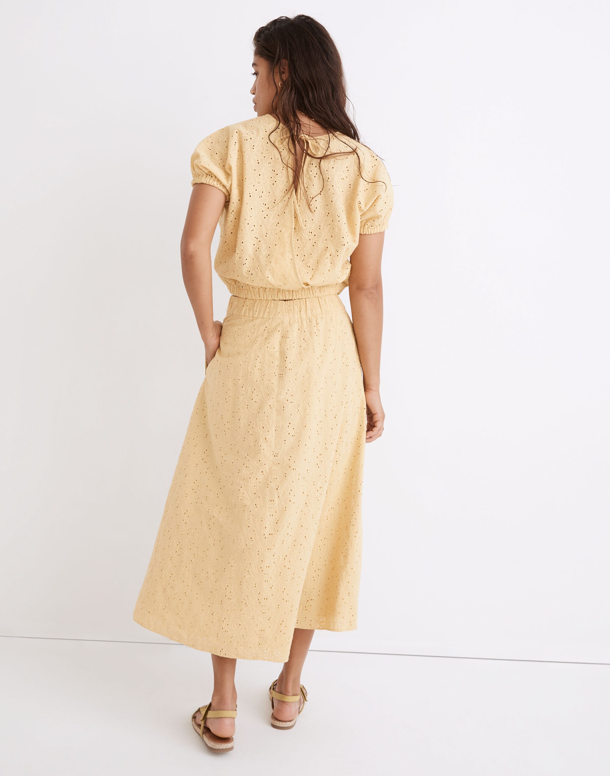 Eyelet Side-Button Midi Skirt in Dream-On Daisy