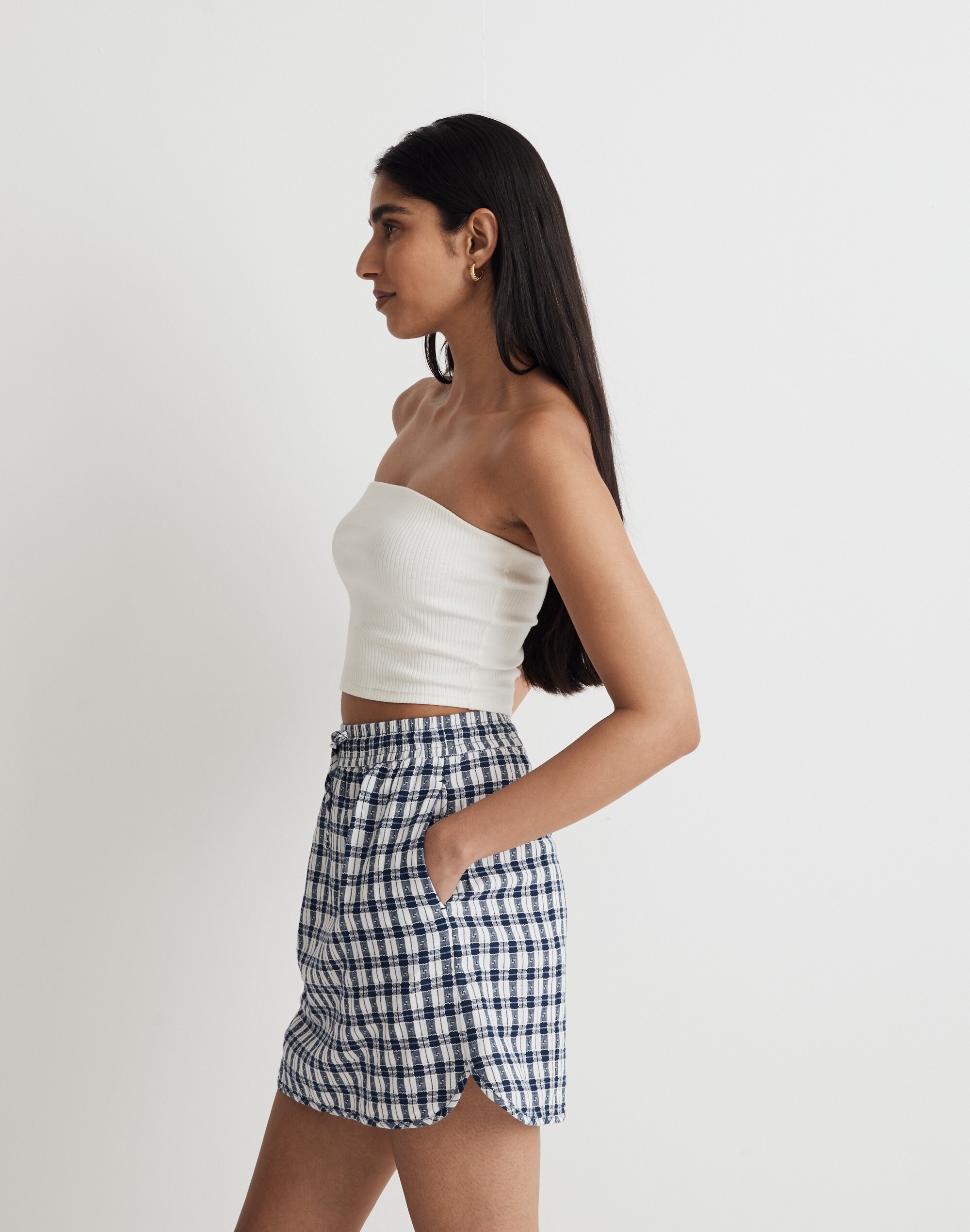 Curved-Hem Mini Skirt in Plaid